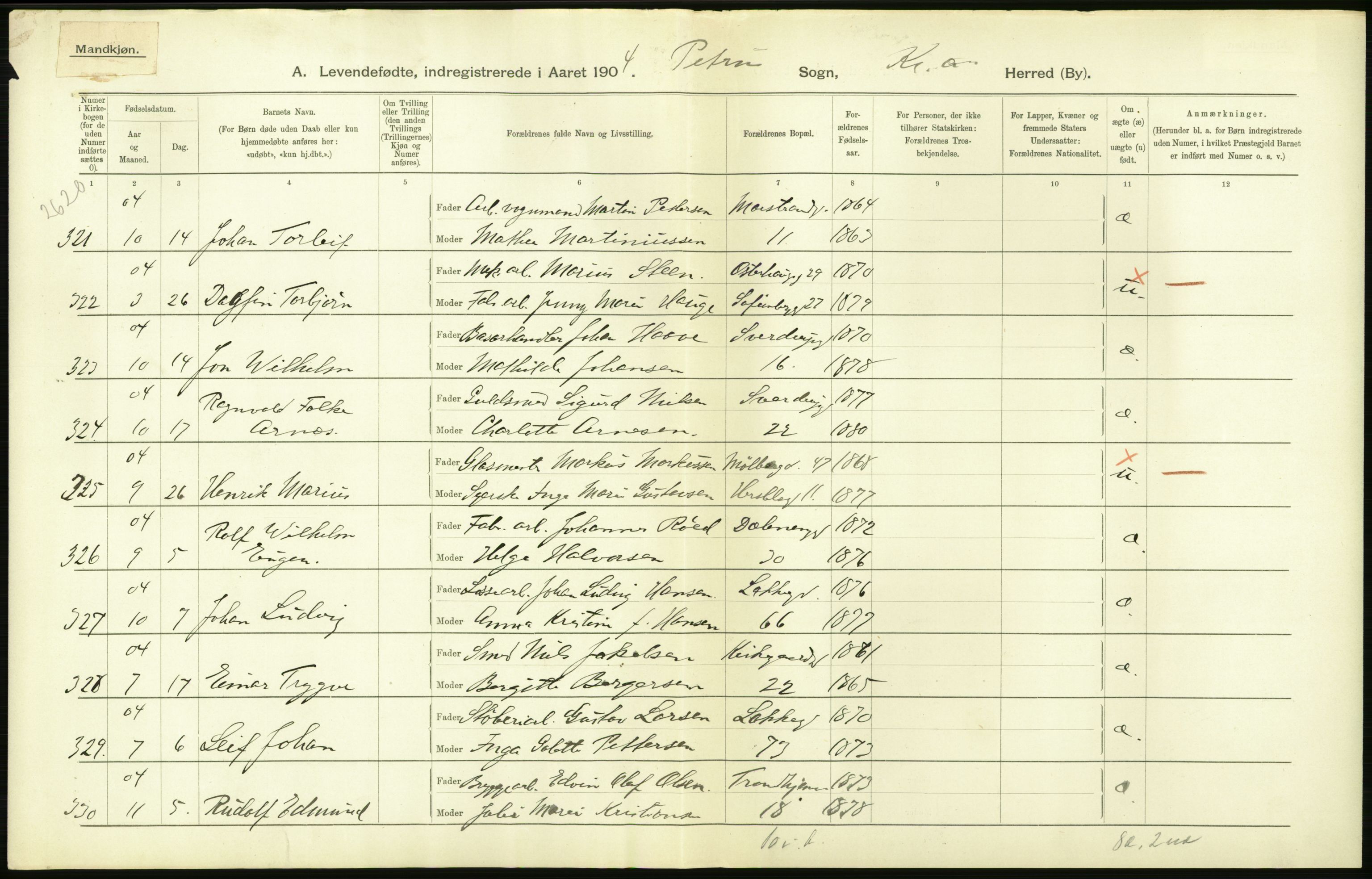 Statistisk sentralbyrå, Sosiodemografiske emner, Befolkning, AV/RA-S-2228/D/Df/Dfa/Dfab/L0003: Kristiania: Fødte, 1904, s. 692