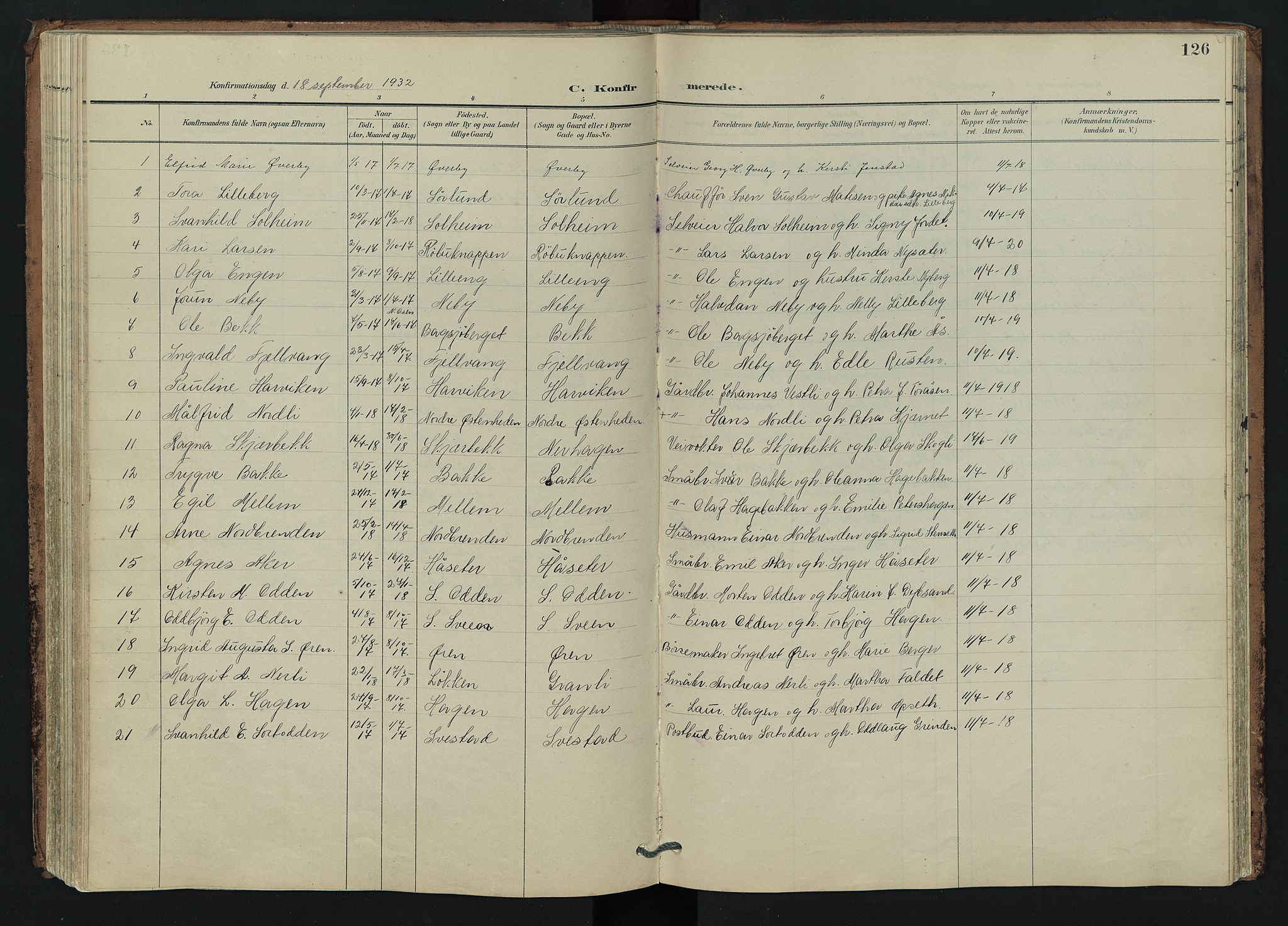 Trysil prestekontor, AV/SAH-PREST-046/H/Ha/Hab/L0007: Klokkerbok nr. 7, 1896-1948, s. 126