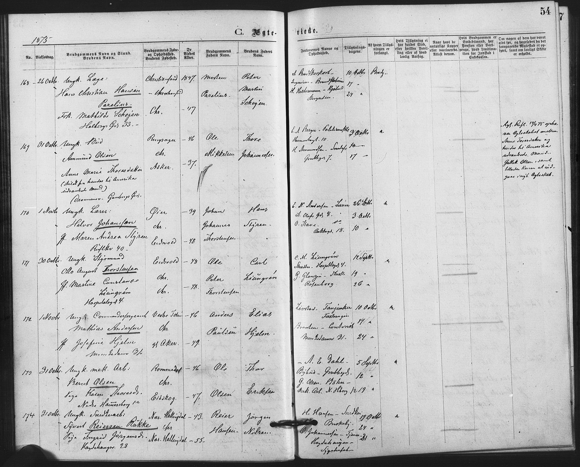 Trefoldighet prestekontor Kirkebøker, AV/SAO-A-10882/F/Fc/L0002: Ministerialbok nr. III 2, 1874-1881, s. 54