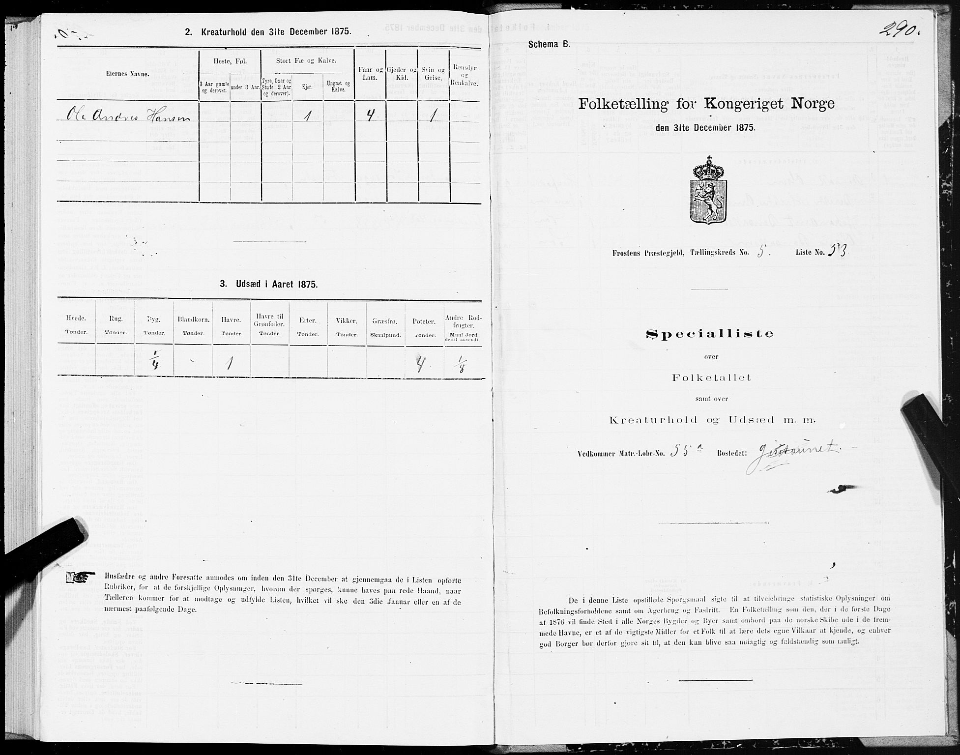 SAT, Folketelling 1875 for 1717P Frosta prestegjeld, 1875, s. 4290