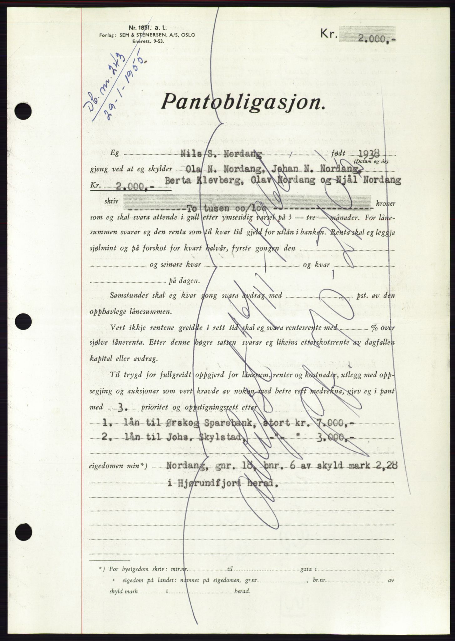 Søre Sunnmøre sorenskriveri, AV/SAT-A-4122/1/2/2C/L0126: Pantebok nr. 14B, 1954-1955, Dagboknr: 243/1955