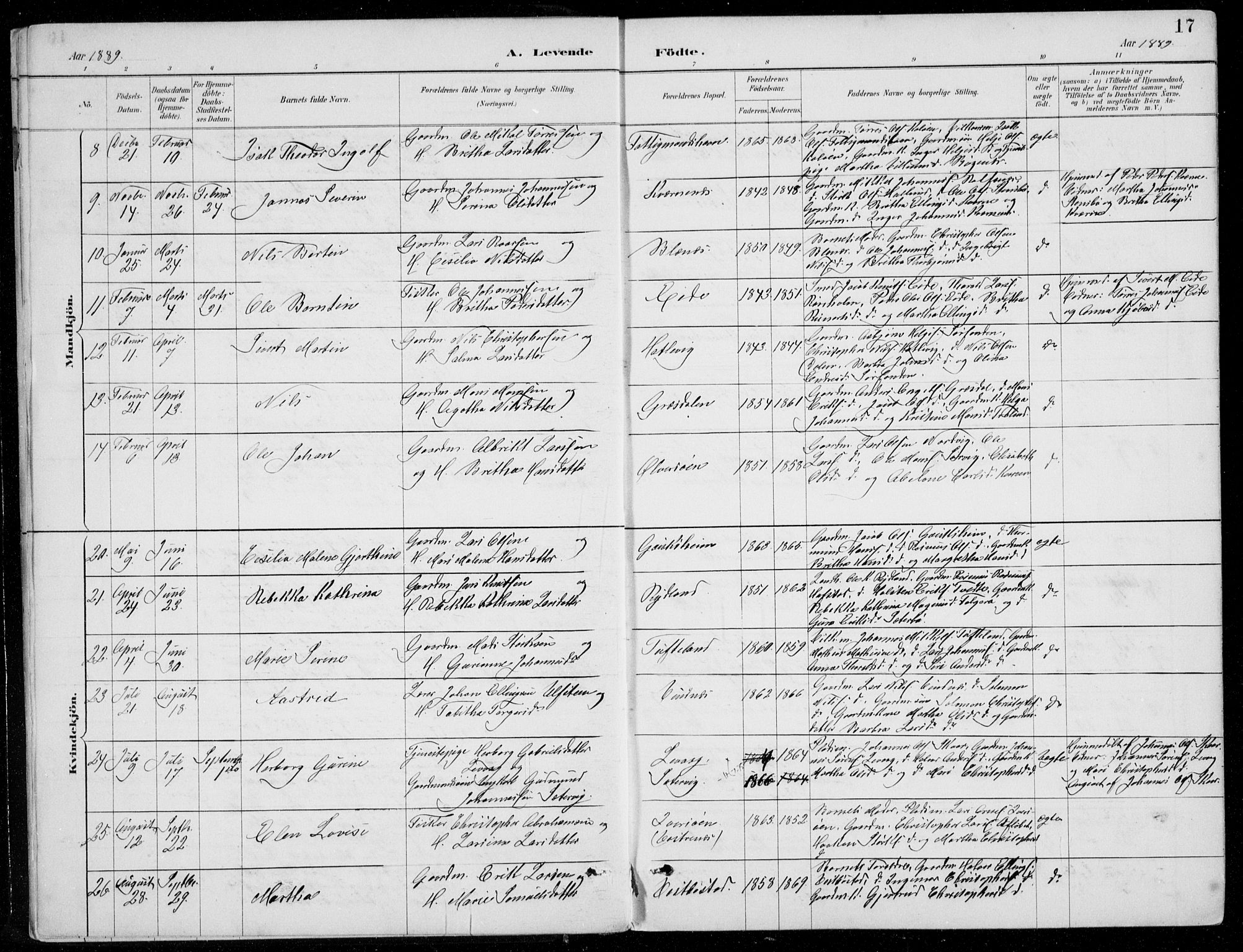 Fitjar sokneprestembete, AV/SAB-A-99926: Klokkerbok nr. A 2, 1887-1906, s. 17