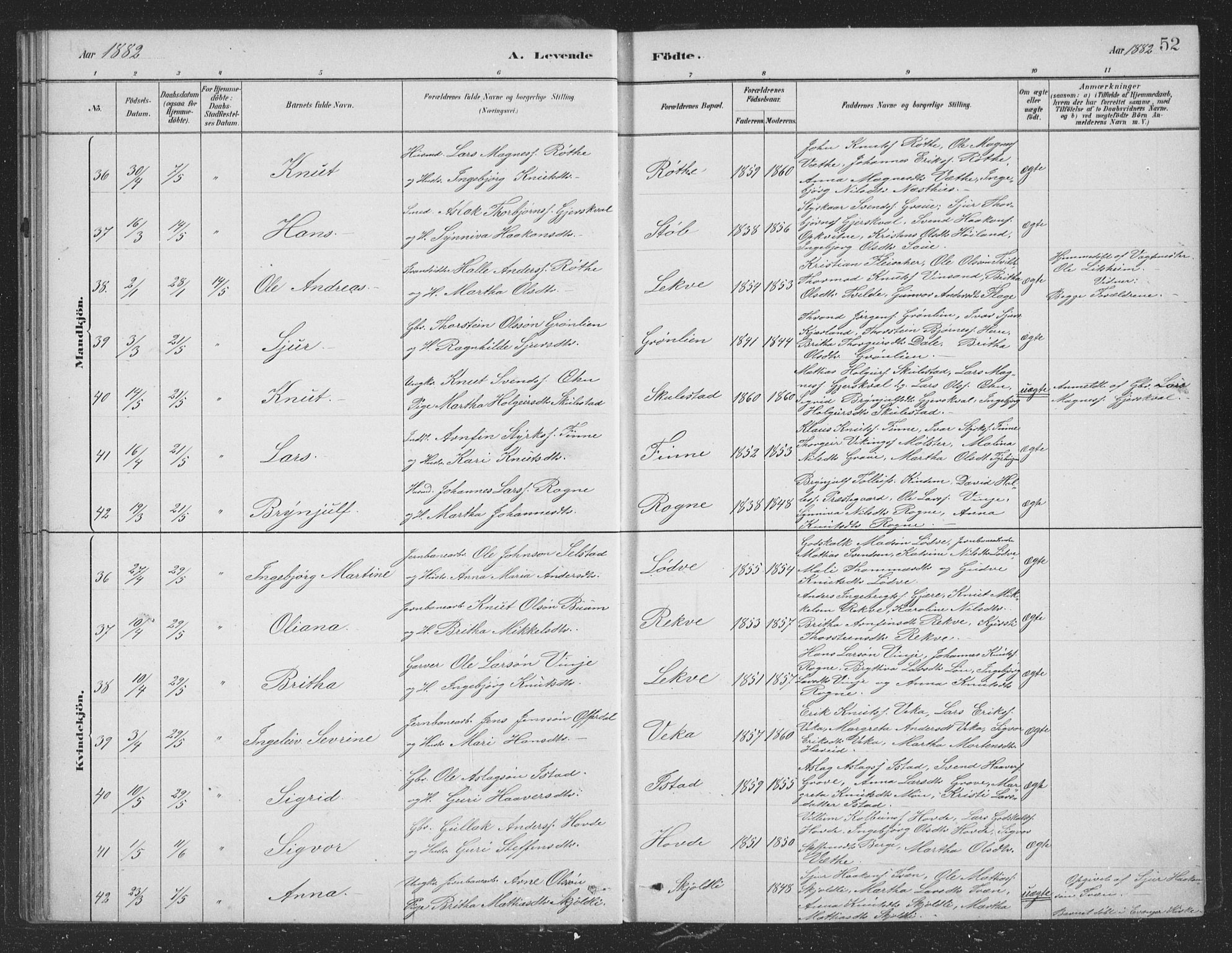 Voss sokneprestembete, AV/SAB-A-79001/H/Hab: Klokkerbok nr. B 3, 1879-1894, s. 52