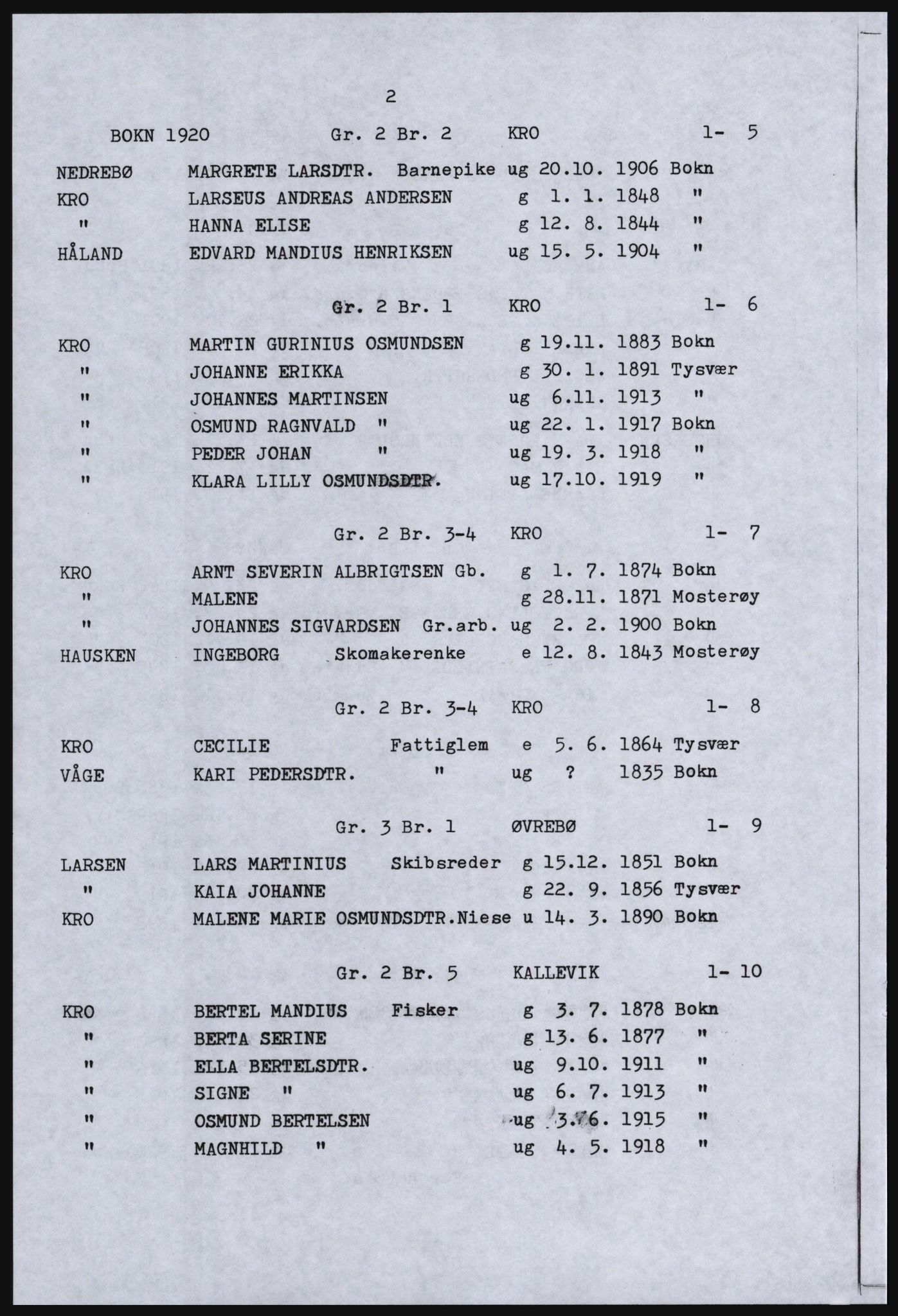 SAST, Avskrift av folketellingen 1920 for Ryfylkeøyene, 1920, s. 10