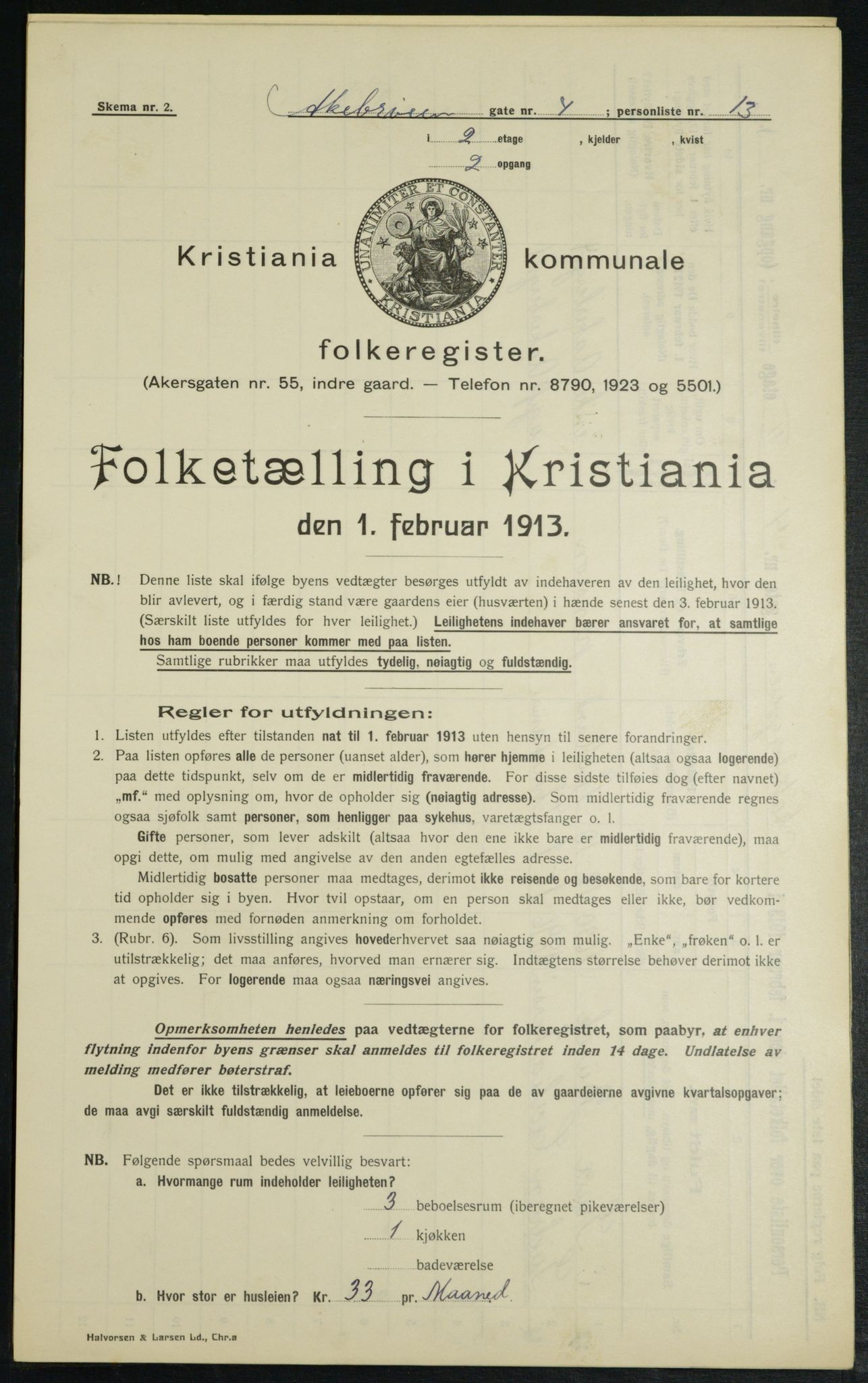 OBA, Kommunal folketelling 1.2.1913 for Kristiania, 1913, s. 130227