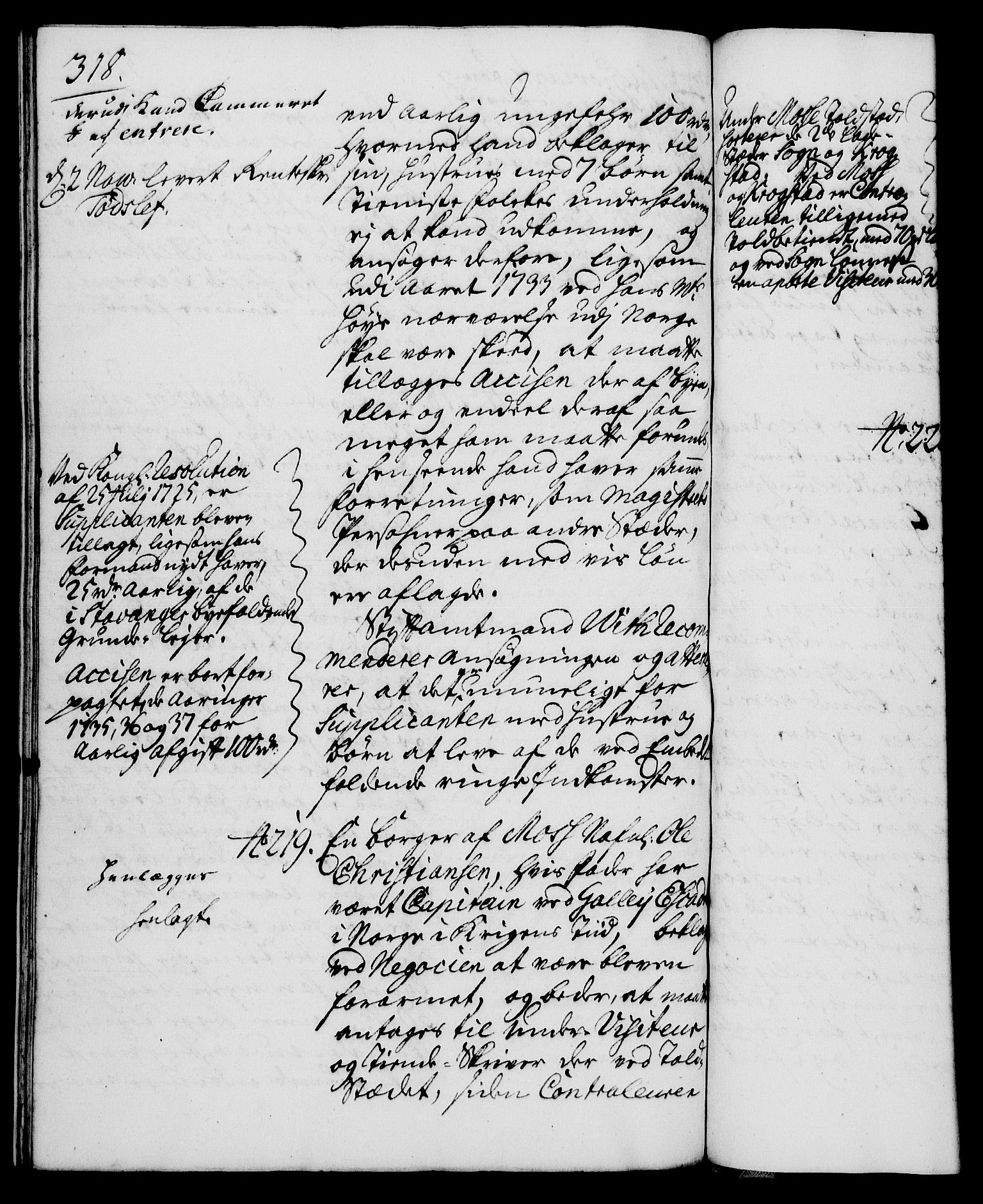 Rentekammeret, Kammerkanselliet, RA/EA-3111/G/Gh/Gha/L0017: Norsk ekstraktmemorialprotokoll (merket RK 53.62), 1735, s. 318