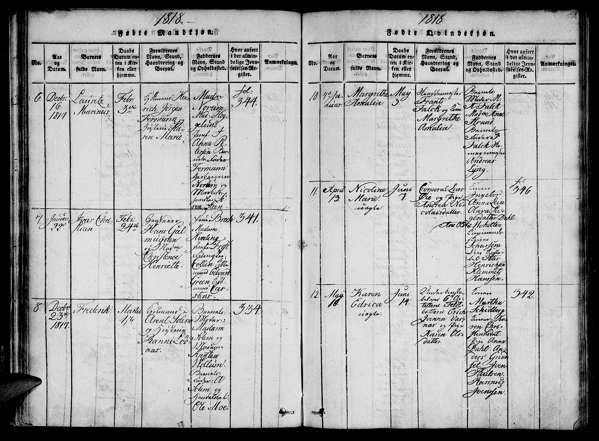 Ministerialprotokoller, klokkerbøker og fødselsregistre - Sør-Trøndelag, SAT/A-1456/602/L0107: Ministerialbok nr. 602A05, 1815-1821, s. 43