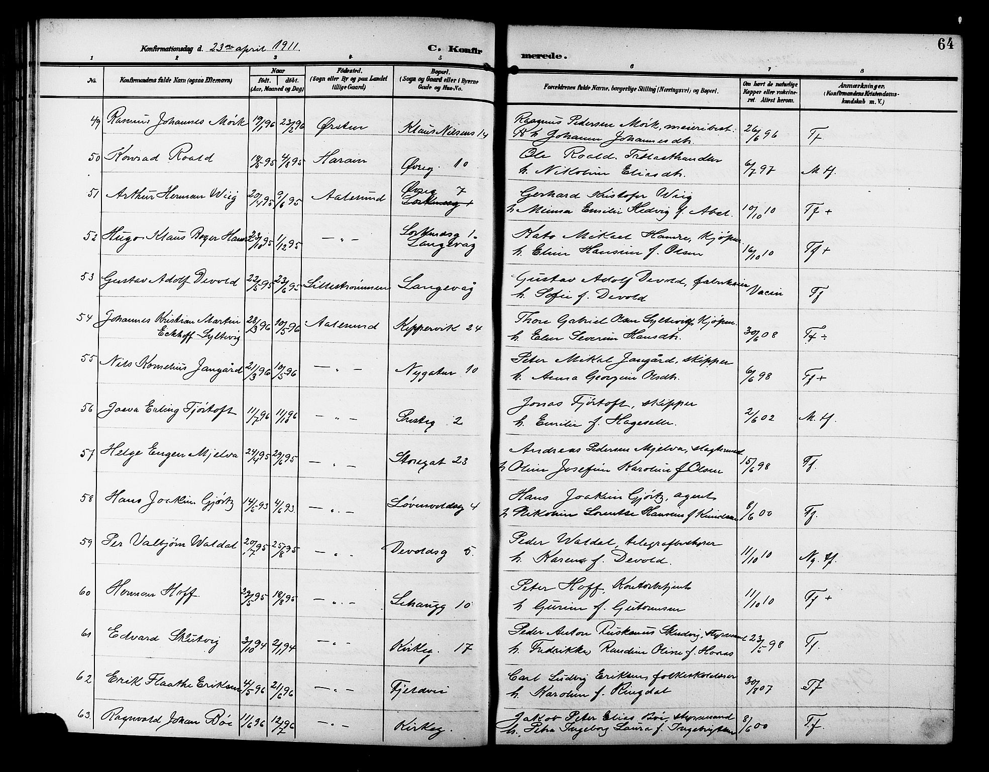 Ministerialprotokoller, klokkerbøker og fødselsregistre - Møre og Romsdal, AV/SAT-A-1454/529/L0470: Klokkerbok nr. 529C07, 1907-1917, s. 64