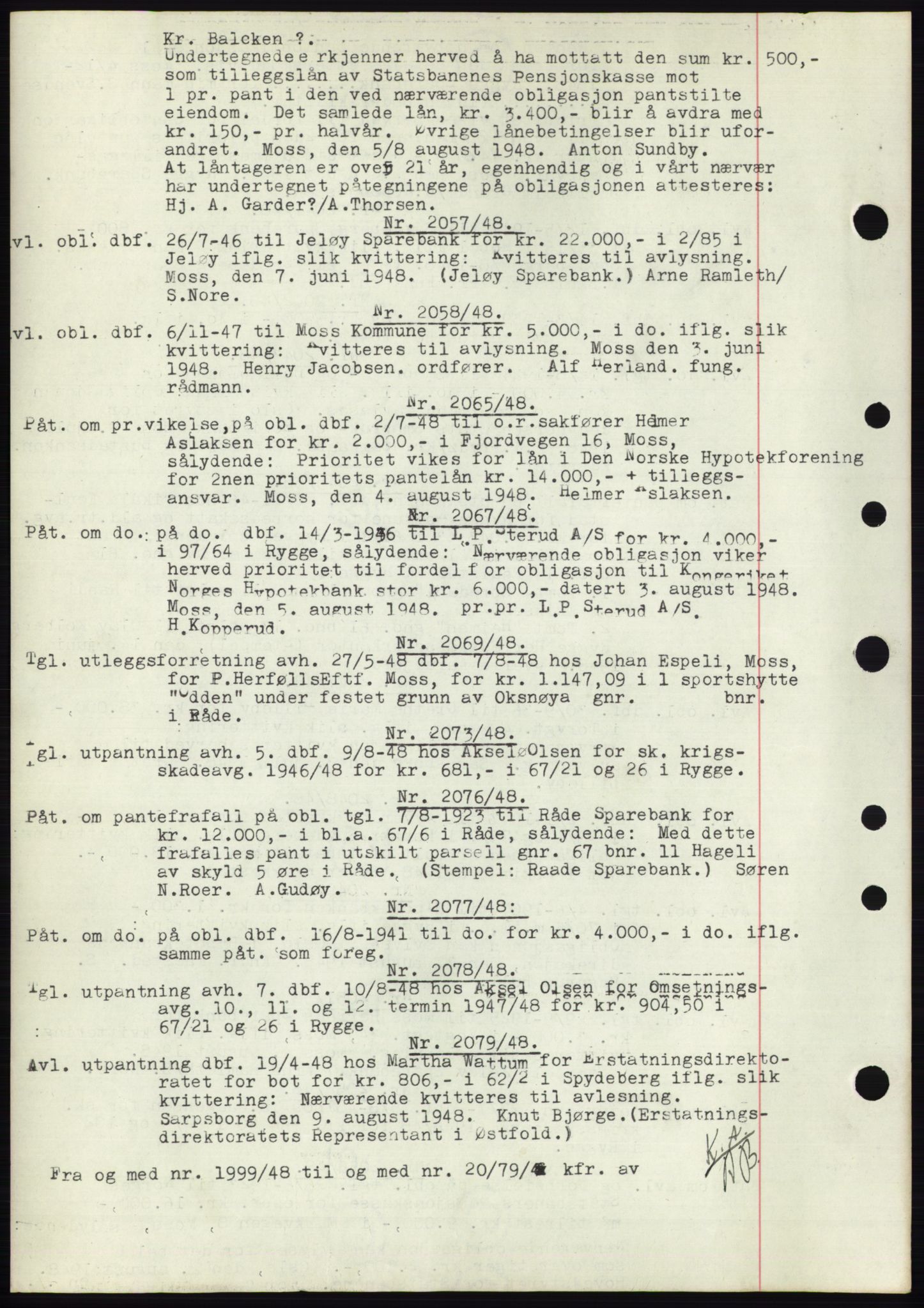 Moss sorenskriveri, SAO/A-10168: Pantebok nr. C10, 1938-1950, Dagboknr: 2057/1948