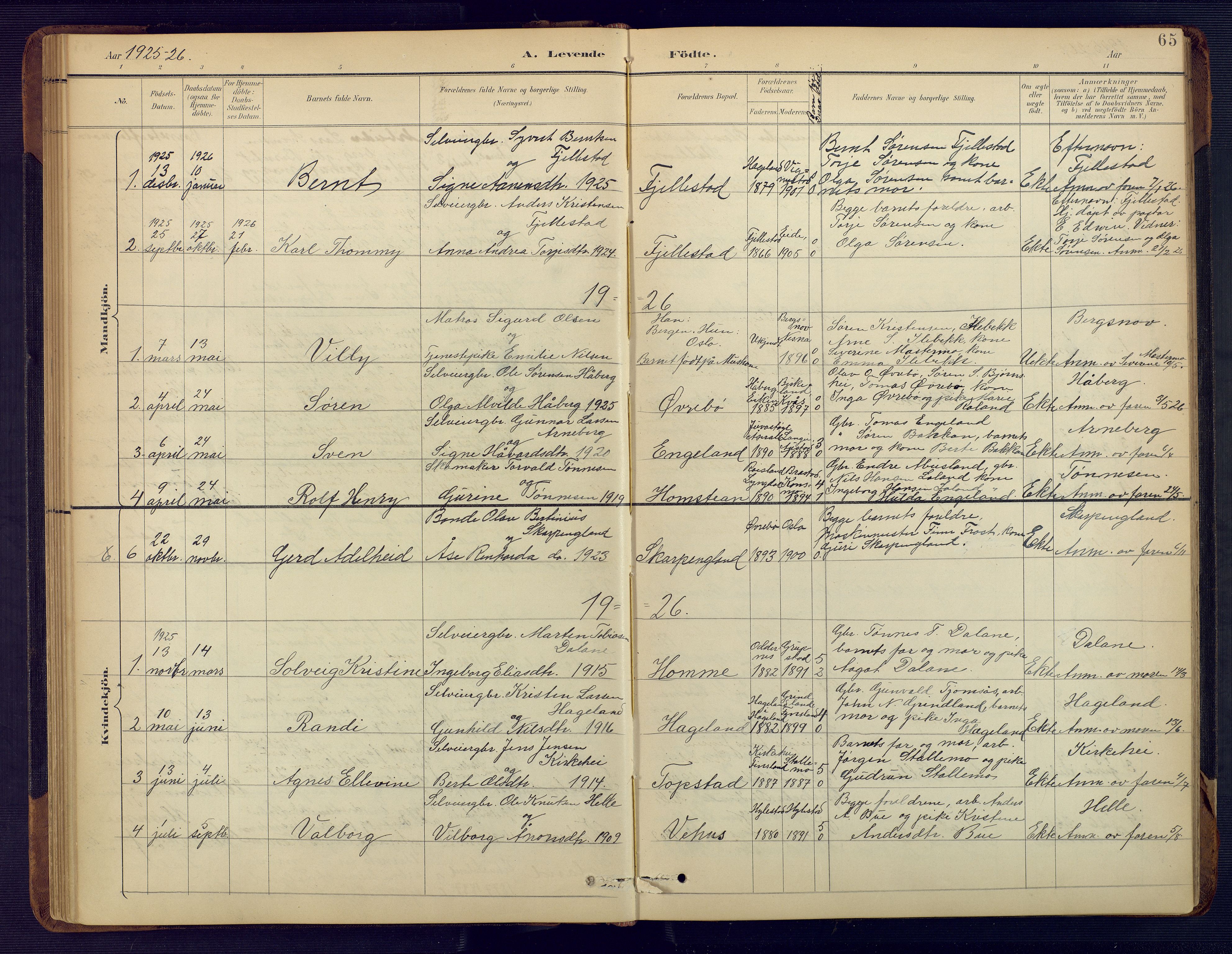 Vennesla sokneprestkontor, AV/SAK-1111-0045/Fb/Fbc/L0003: Klokkerbok nr. B 3, 1895-1946, s. 65