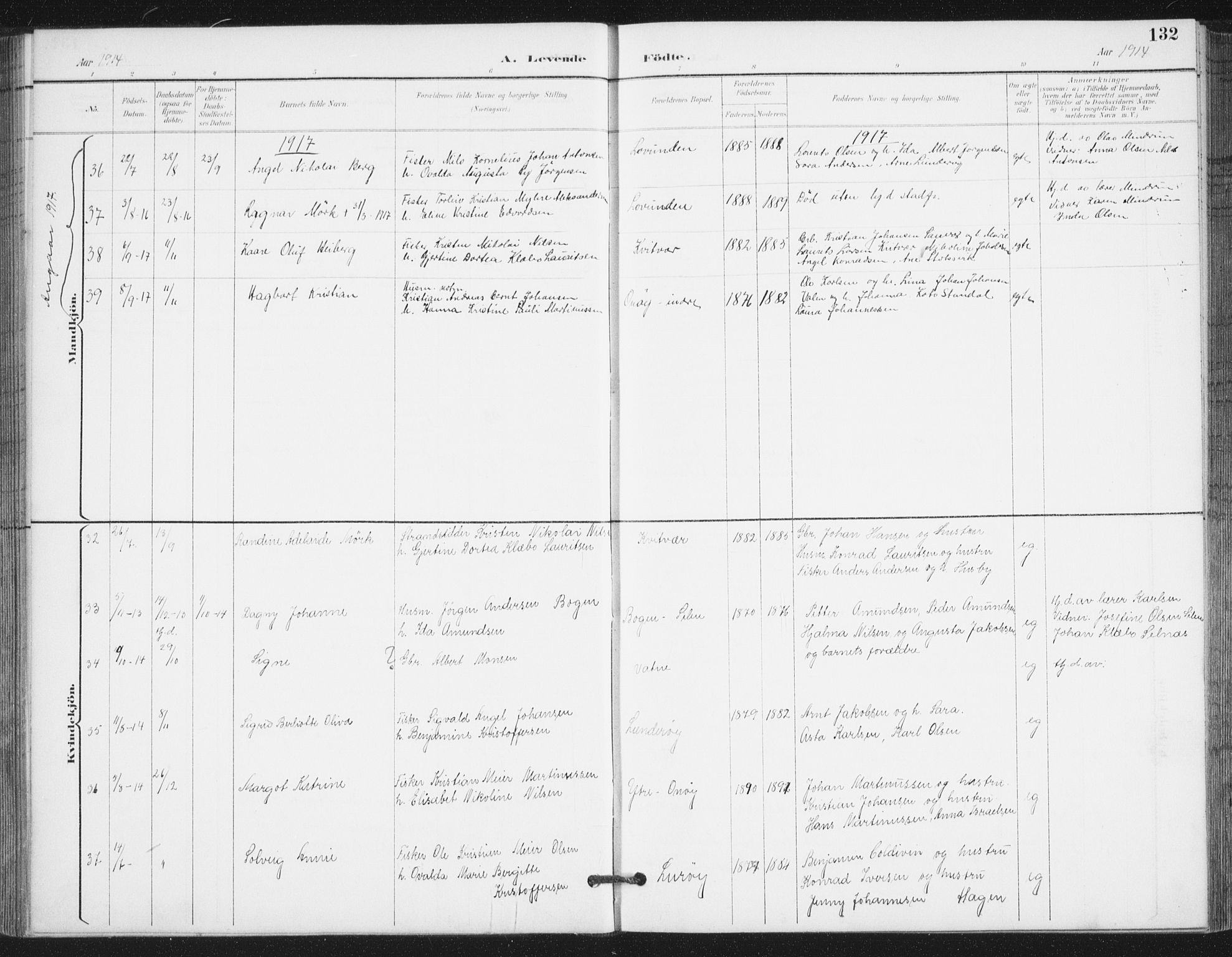 Ministerialprotokoller, klokkerbøker og fødselsregistre - Nordland, AV/SAT-A-1459/839/L0573: Klokkerbok nr. 839C03, 1892-1917, s. 132
