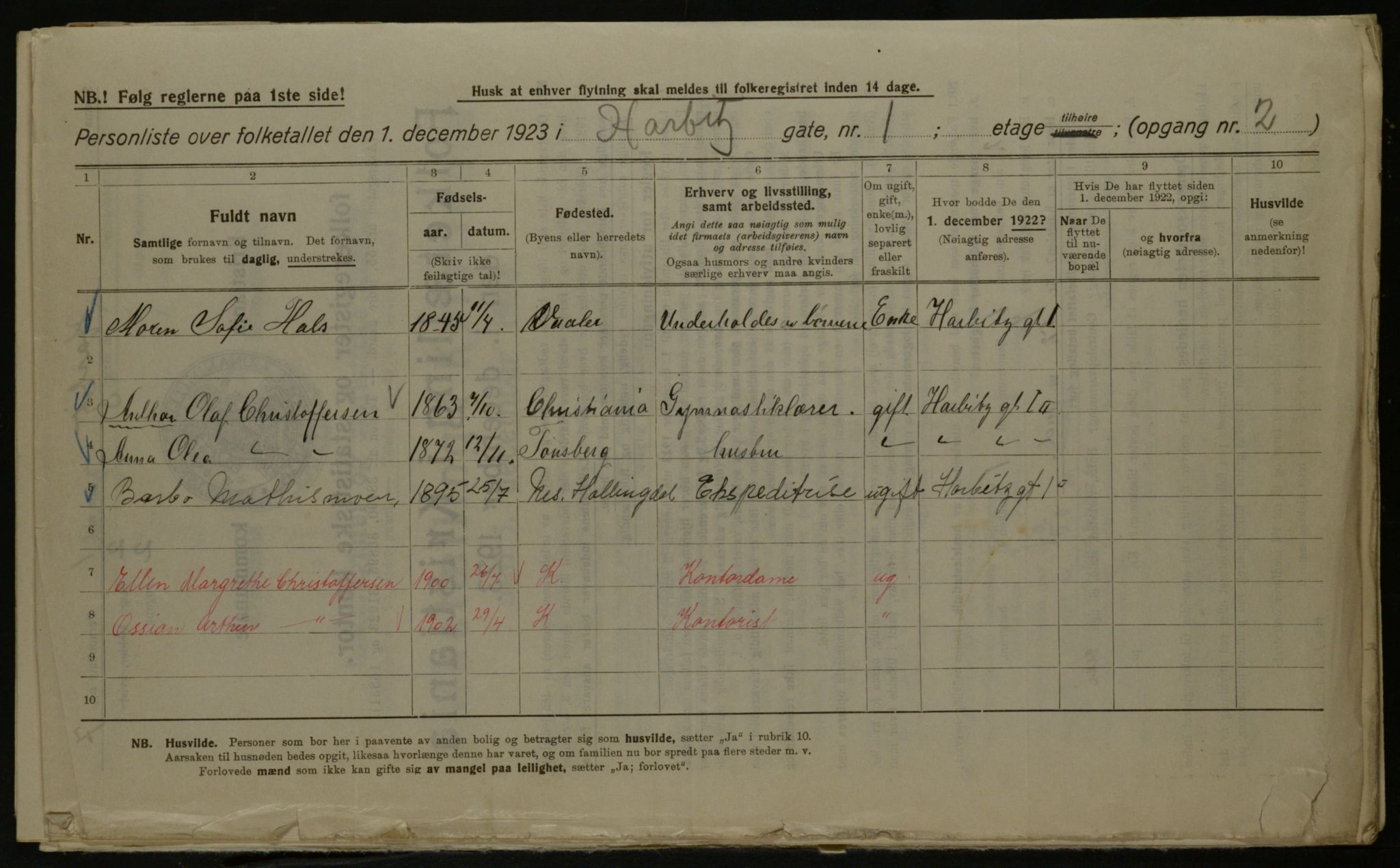 OBA, Kommunal folketelling 1.12.1923 for Kristiania, 1923, s. 89728