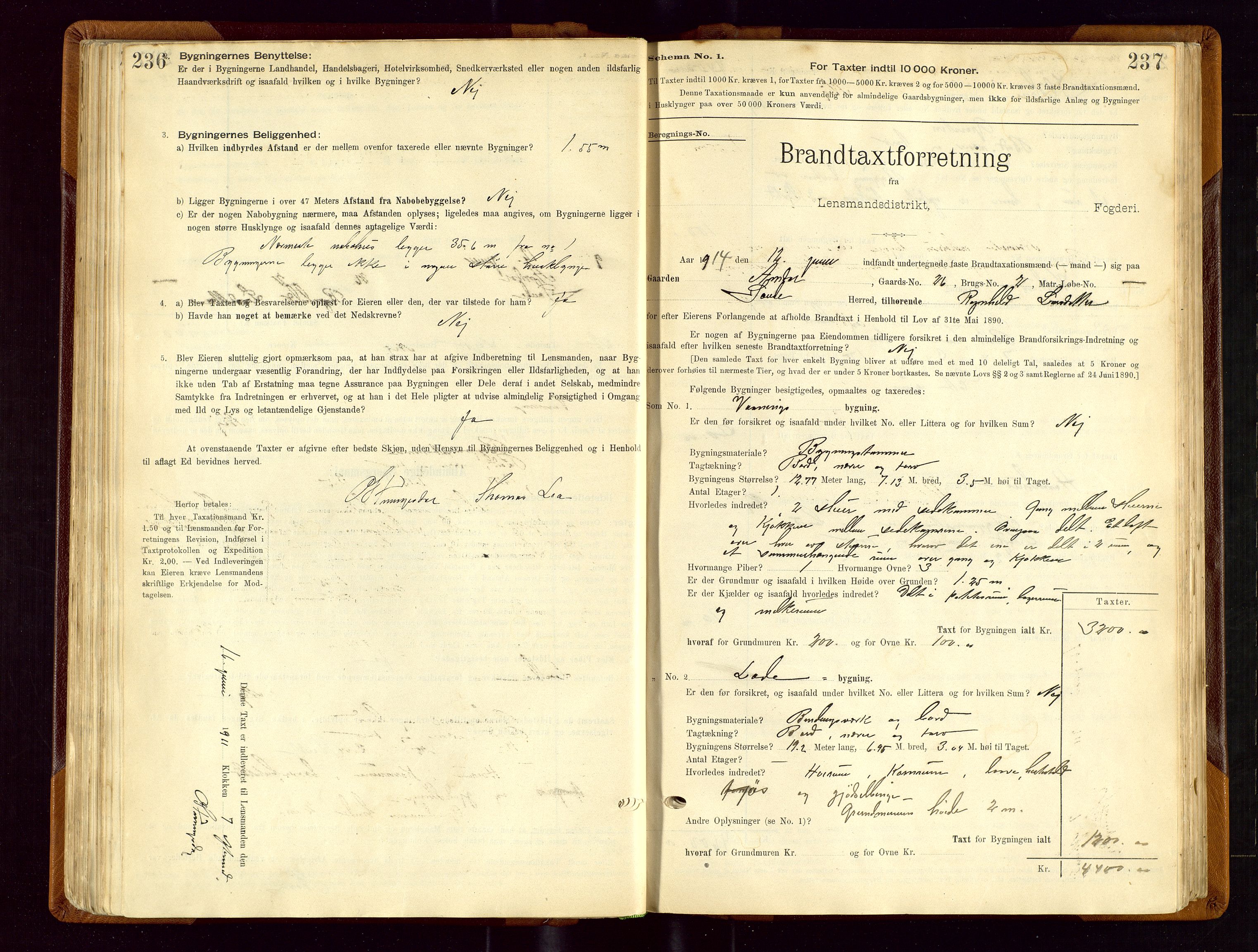 Sauda lensmannskontor, SAST/A-100177/Gob/L0001: Branntakstprotokoll - skjematakst, 1894-1914, s. 236-237