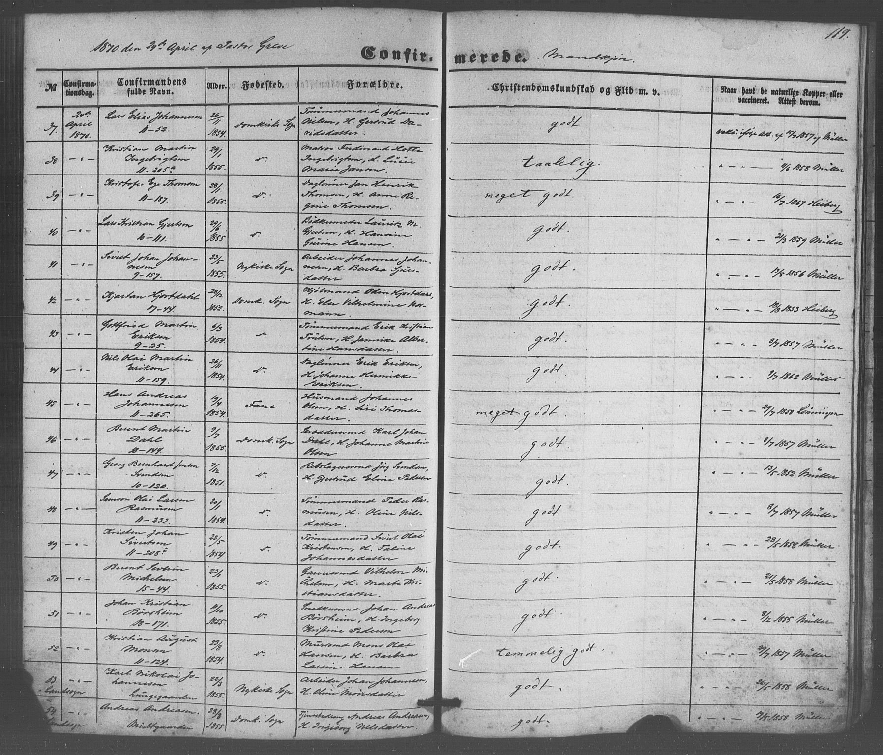 Domkirken sokneprestembete, SAB/A-74801/H/Haa/L0064: Residerende kapellans bok nr. A 2, 1850-1872, s. 119