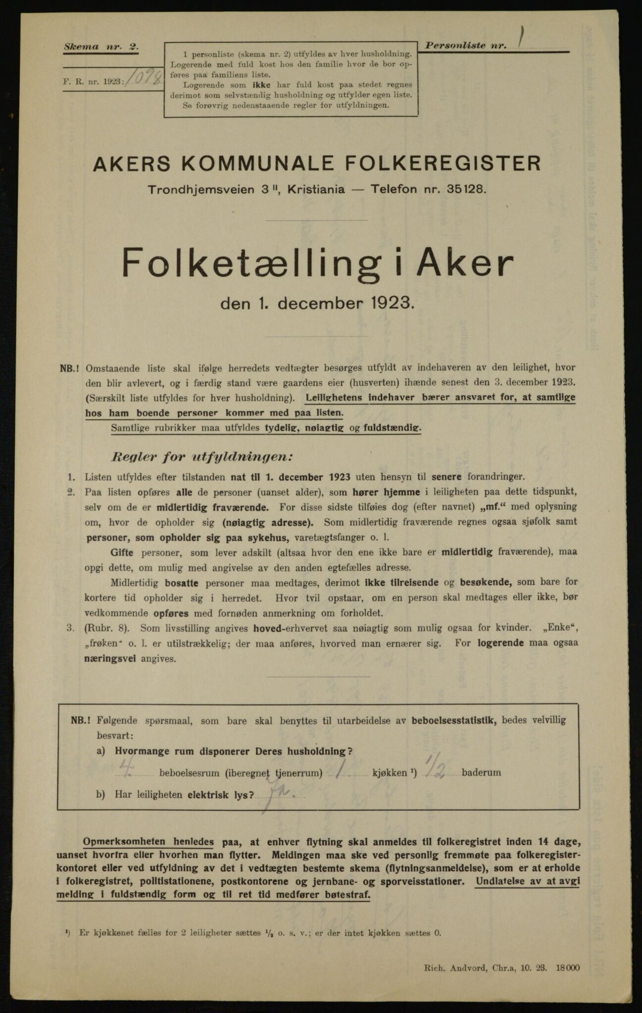 , Kommunal folketelling 1.12.1923 for Aker, 1923, s. 43053