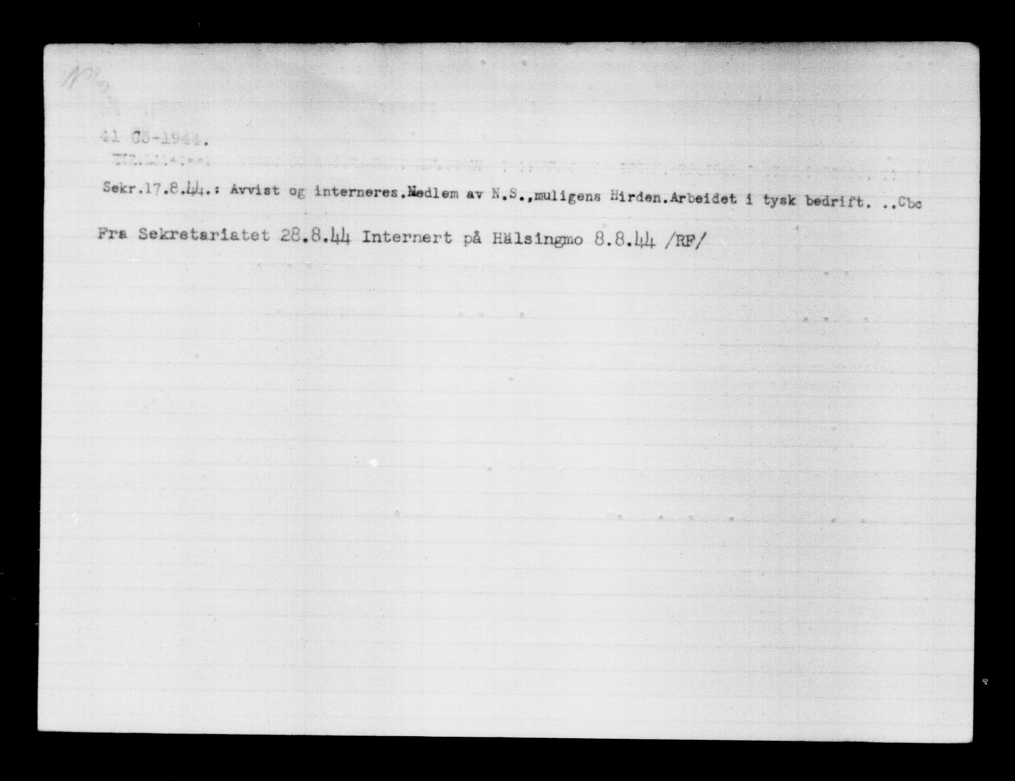 Utenriksstasjonene, Legasjonen i Stockholm, Flyktningkontoret, AV/RA-S-6753/V/Va/L0012: Kjesäterkartoteket, flyktninger med registreringsnr. 28300-31566, 1940-1945, s. 1036