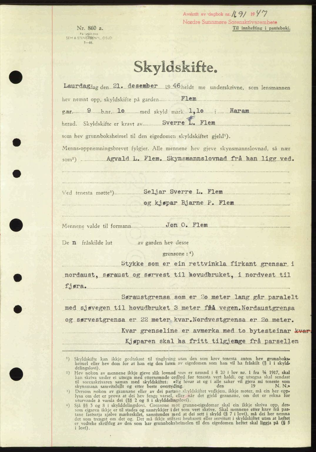 Nordre Sunnmøre sorenskriveri, AV/SAT-A-0006/1/2/2C/2Ca: Pantebok nr. A25, 1947-1947, Dagboknr: 1691/1947