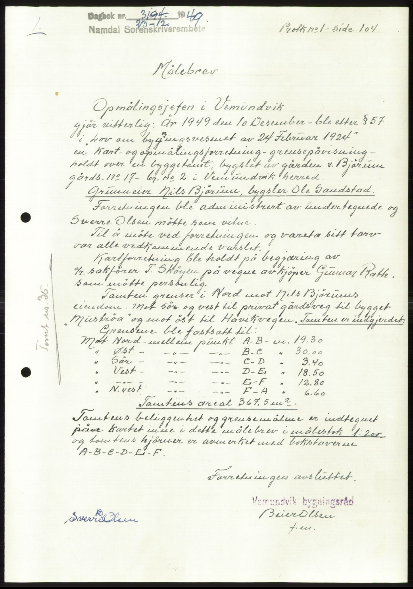Namdal sorenskriveri, SAT/A-4133/1/2/2C: Pantebok nr. -, 1949-1949, Dagboknr: 3194/1949