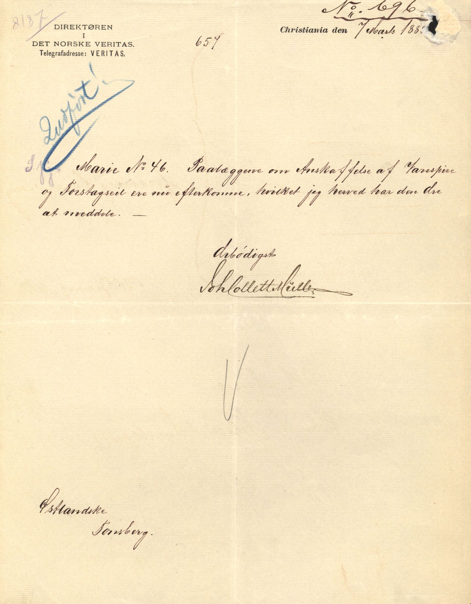 Pa 63 - Østlandske skibsassuranceforening, VEMU/A-1079/G/Ga/L0023/0012: Havaridokumenter / Columbus, Christiane Sophie, Marie, Jarlen, Kong Carl XV, 1889, s. 46