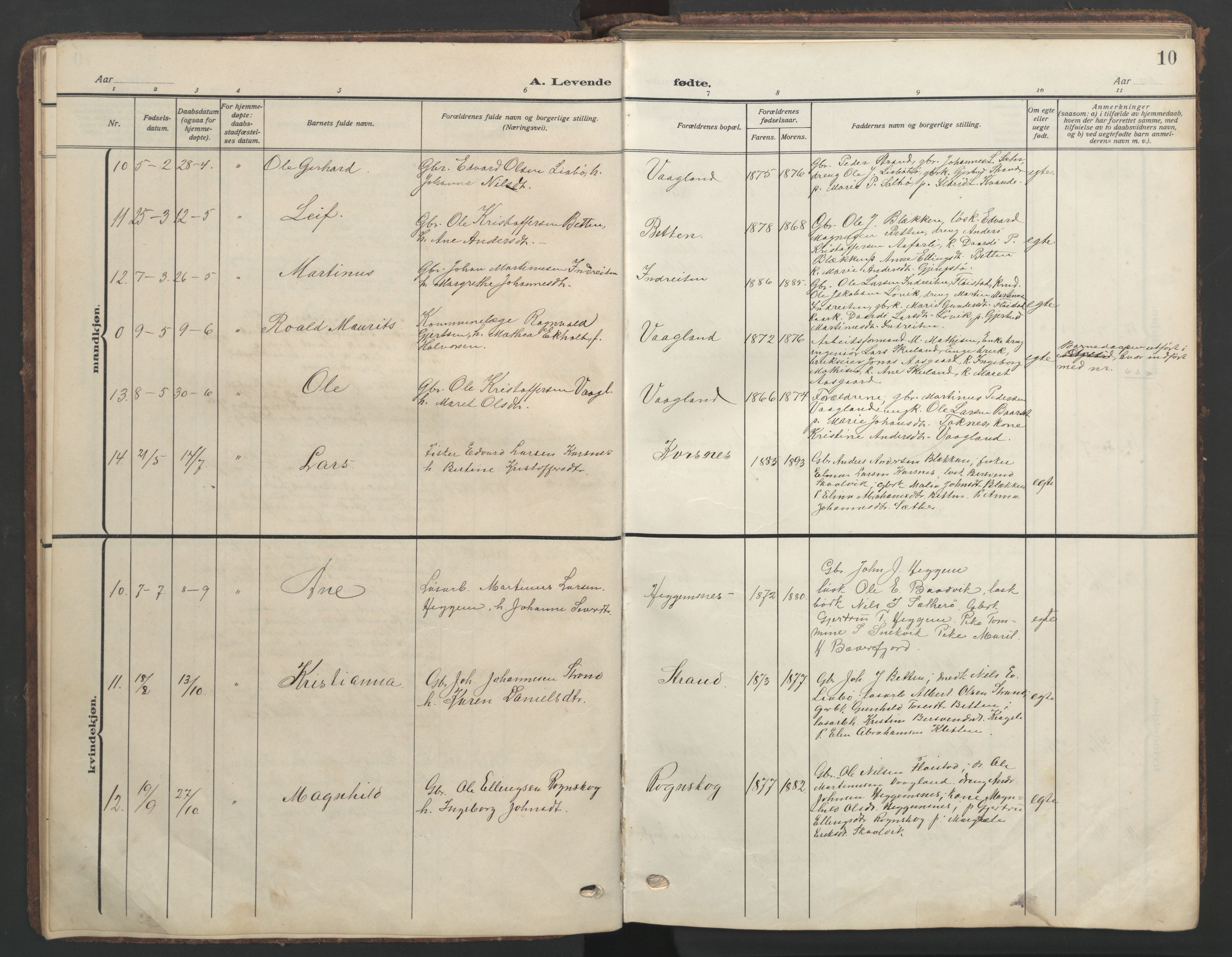 Ministerialprotokoller, klokkerbøker og fødselsregistre - Møre og Romsdal, AV/SAT-A-1454/576/L0891: Klokkerbok nr. 576C02, 1909-1946, s. 10