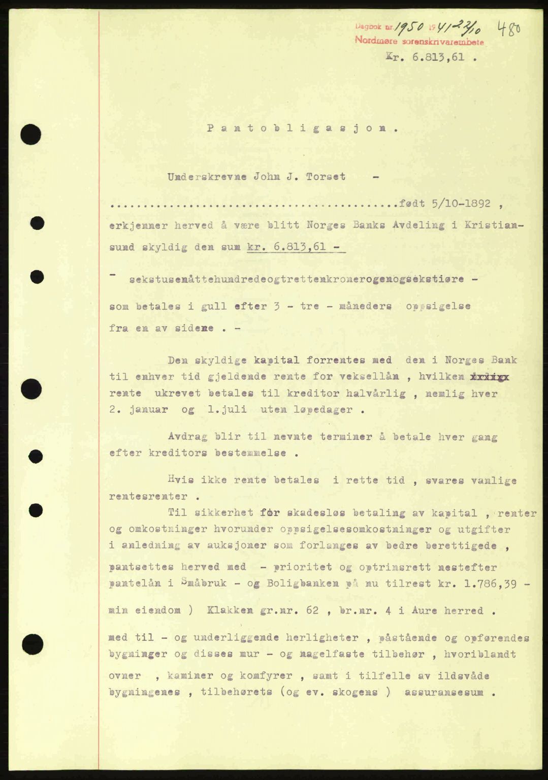 Nordmøre sorenskriveri, SAT/A-4132/1/2/2Ca: Pantebok nr. B88, 1941-1942, Dagboknr: 1950/1941