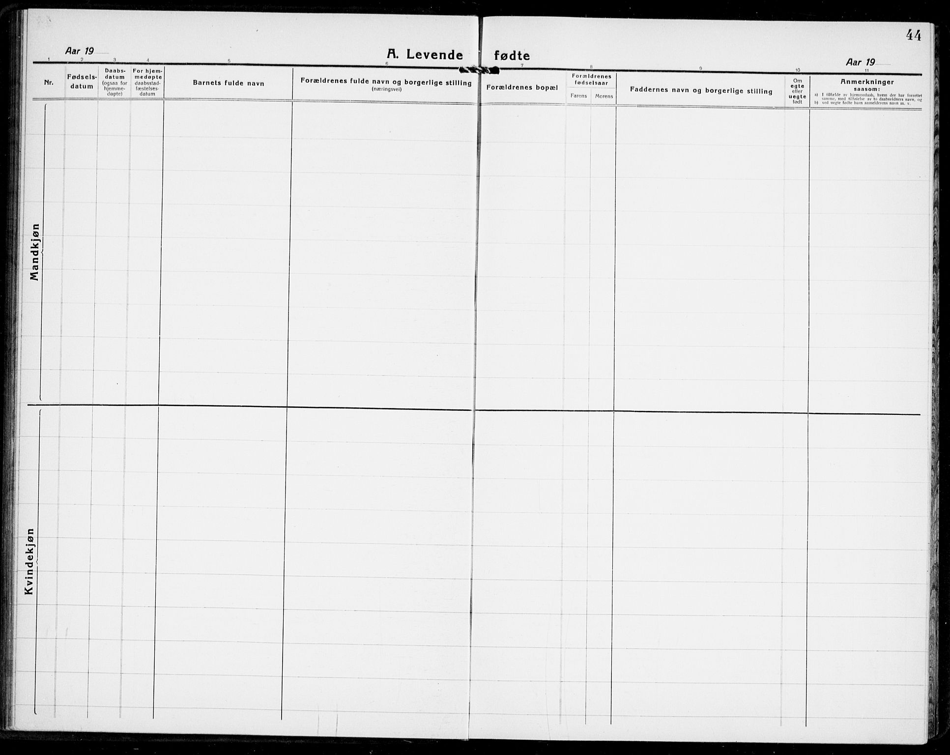 Modum kirkebøker, SAKO/A-234/G/Ga/L0012: Klokkerbok nr. I 12, 1923-1933, s. 44