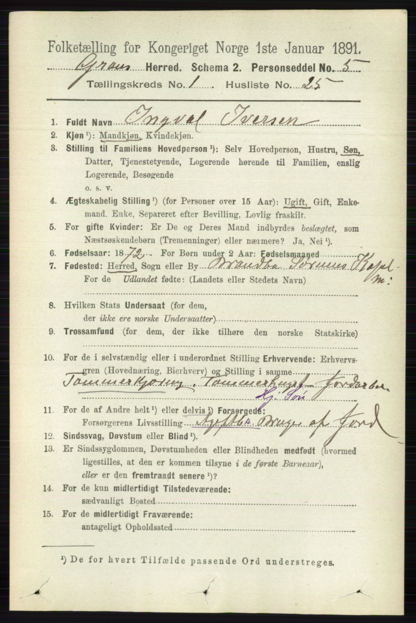 RA, Folketelling 1891 for 0534 Gran herred, 1891, s. 222