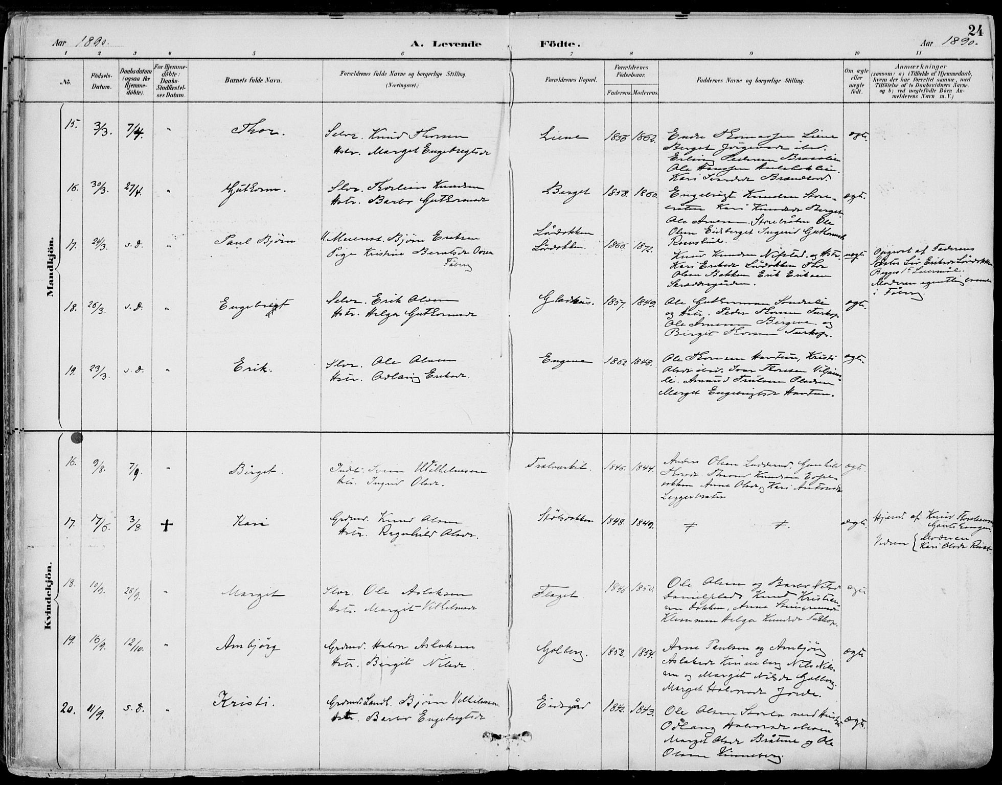 Gol kirkebøker, AV/SAKO-A-226/F/Fa/L0005: Ministerialbok nr. I 5, 1887-1900, s. 24