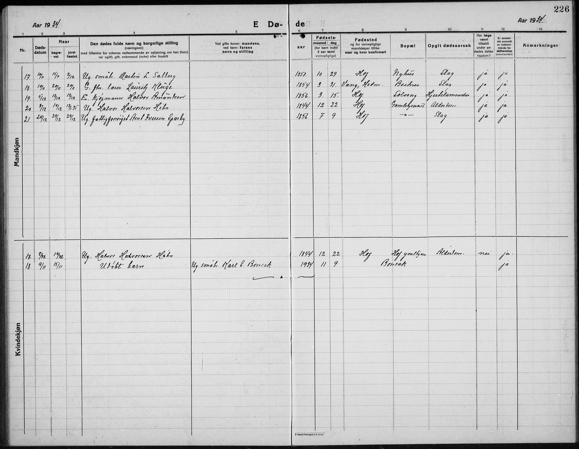 Hof prestekontor, SAH/PREST-038/H/Ha/Hab/L0002: Klokkerbok nr. 2, 1915-1934, s. 226