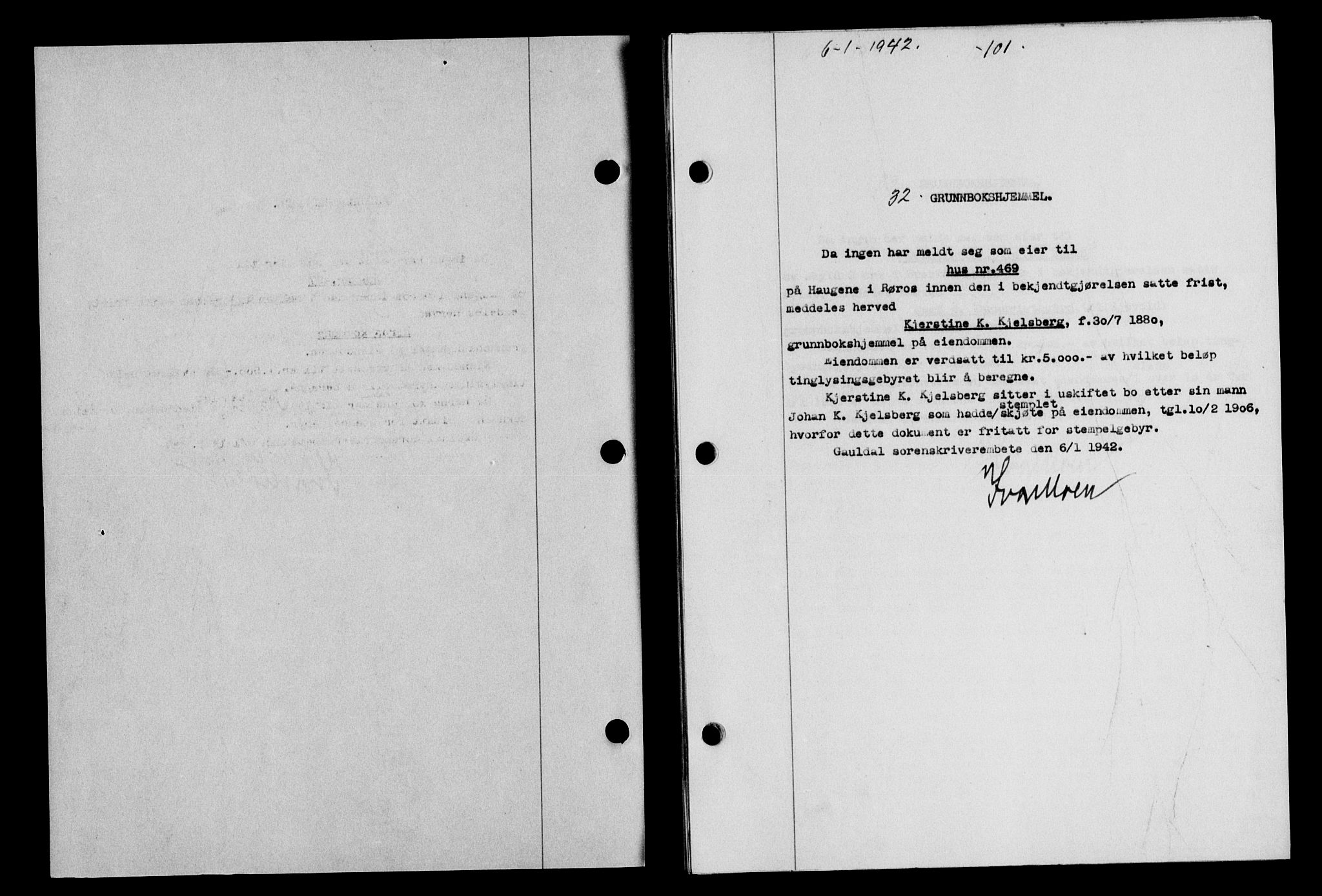 Gauldal sorenskriveri, SAT/A-0014/1/2/2C/L0054: Pantebok nr. 59, 1941-1942, Dagboknr: 32/1942