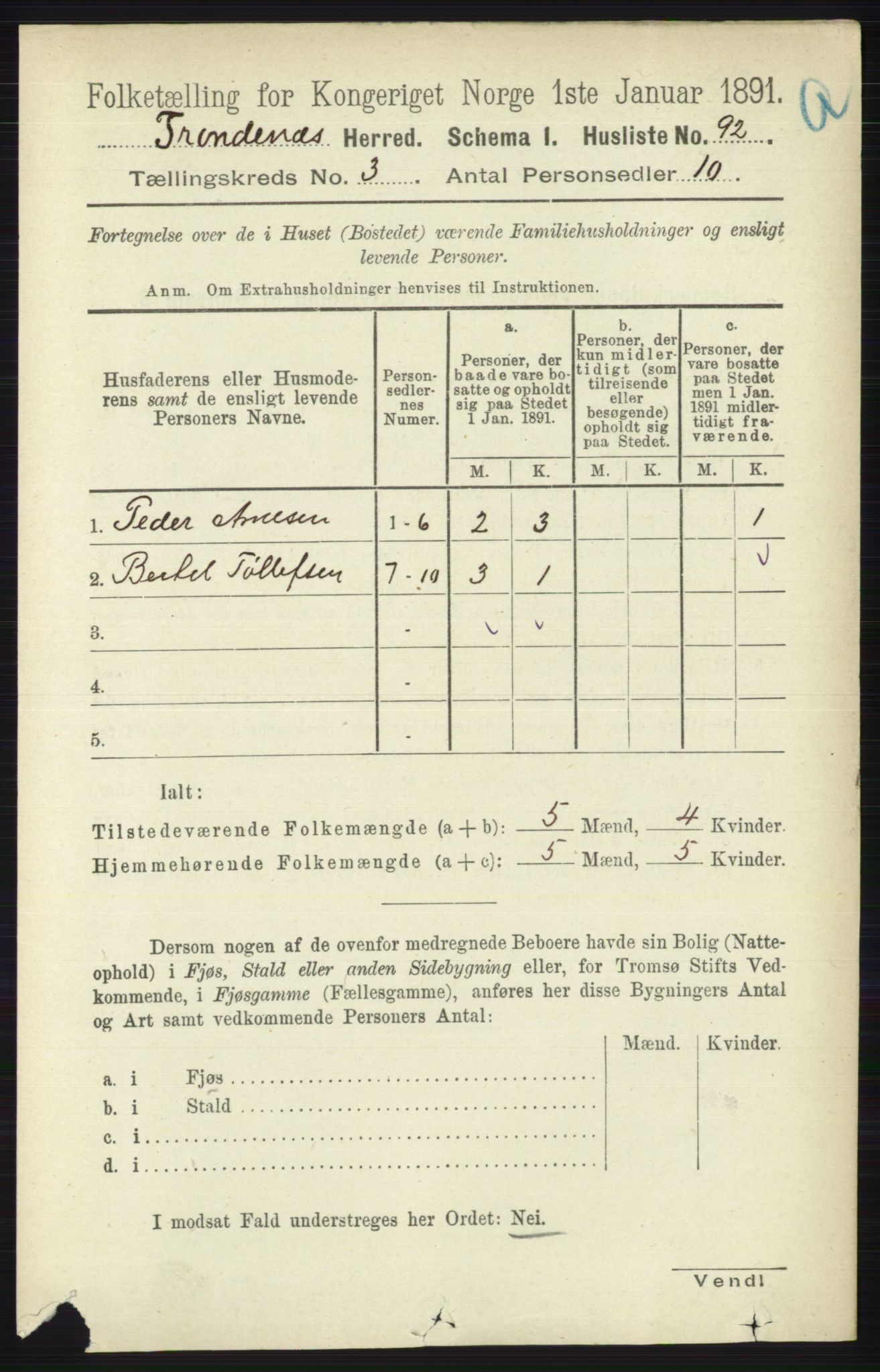 RA, Folketelling 1891 for 1914 Trondenes herred, 1891, s. 1199