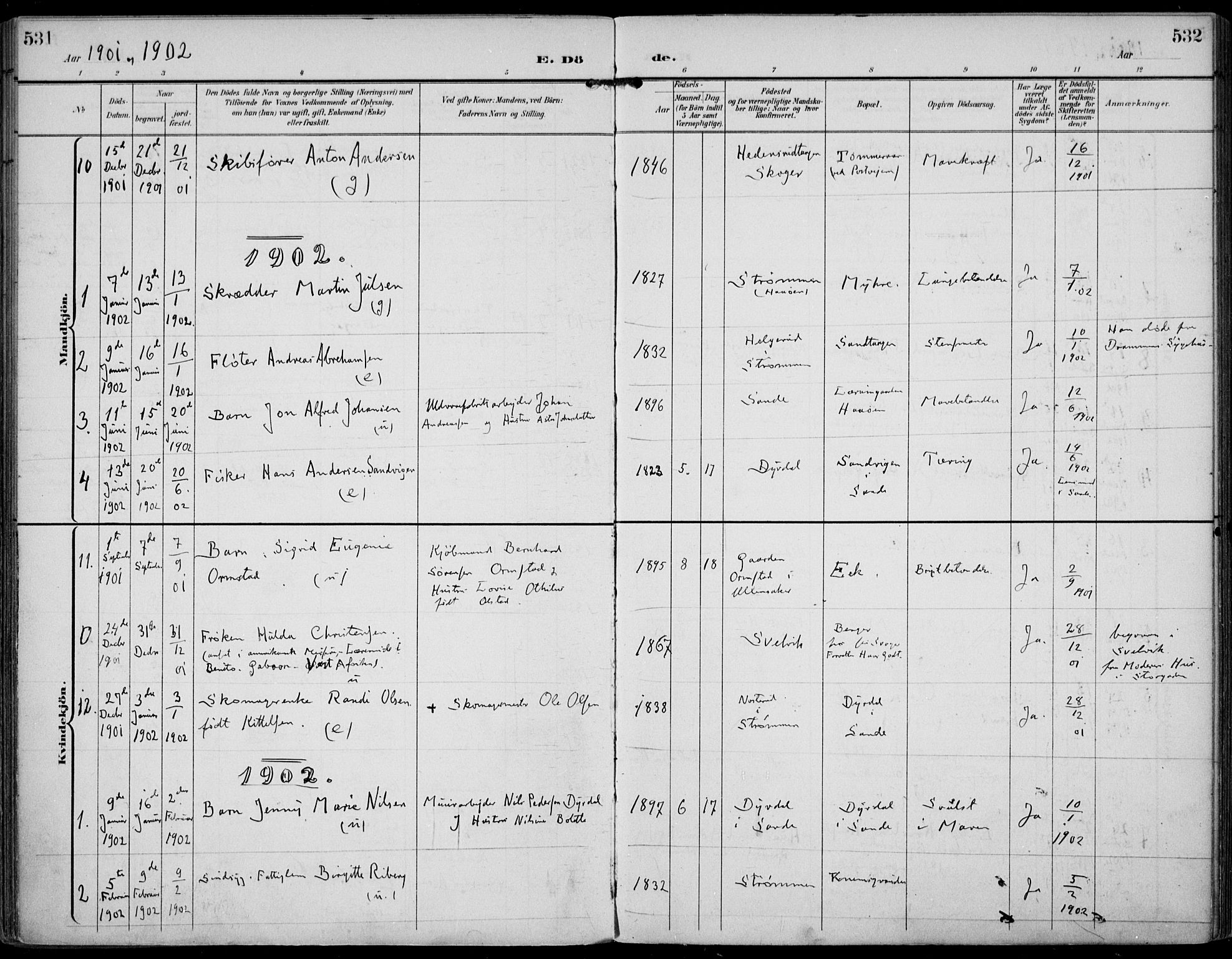 Strømm kirkebøker, AV/SAKO-A-322/F/Fa/L0005: Ministerialbok nr. I 5, 1898-1919, s. 531-532