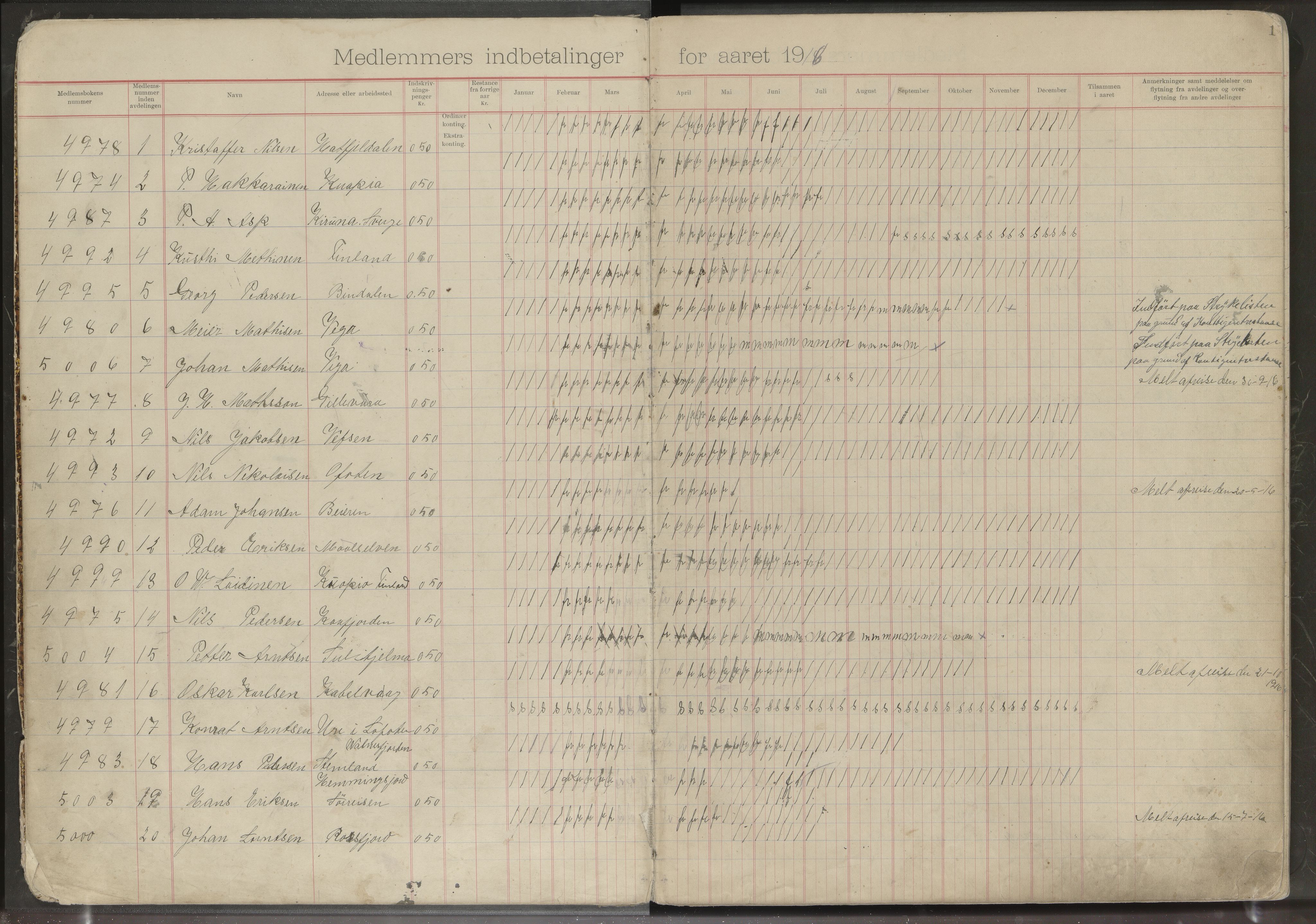 Hanken gruvearbeiderforening avd. 146 av Norsk Arbeidsmandsforbund, AIN/A23-118/P/Pa/L0002: Medlemsprotokoll, 1916-1937