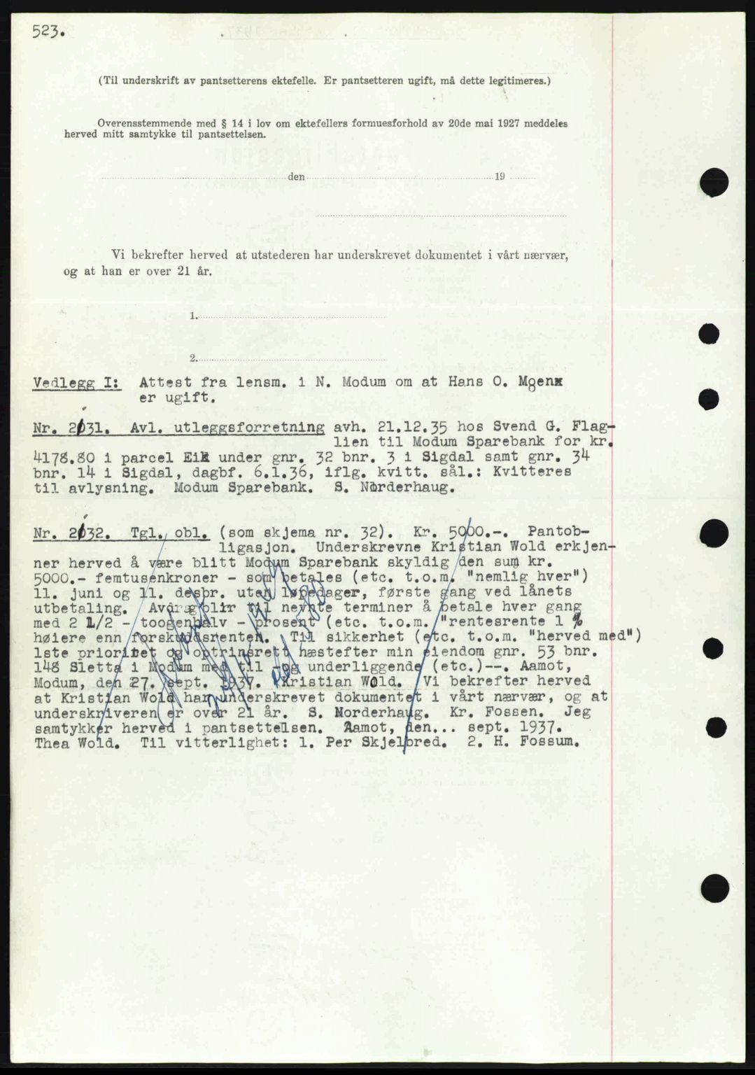 Eiker, Modum og Sigdal sorenskriveri, SAKO/A-123/G/Ga/Gab/L0036: Pantebok nr. A6, 1937-1937, Dagboknr: 2131/1937