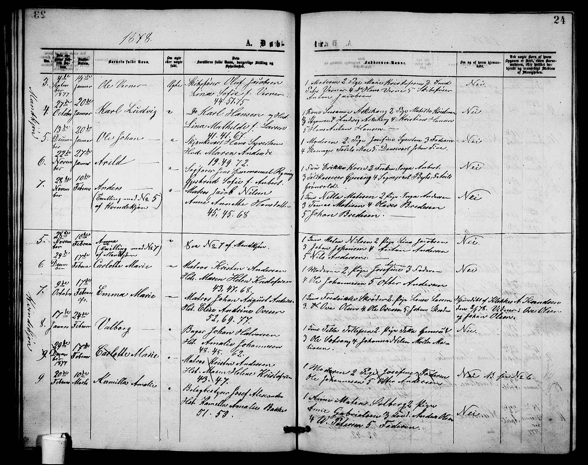 Holmestrand kirkebøker, AV/SAKO-A-346/G/Ga/L0004: Klokkerbok nr. 4, 1874-1888, s. 24