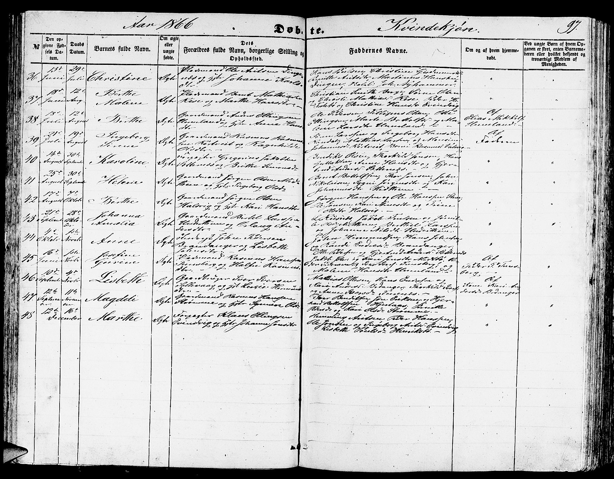 Gulen sokneprestembete, AV/SAB-A-80201/H/Hab/Habb/L0001: Klokkerbok nr. B 1, 1854-1866, s. 97