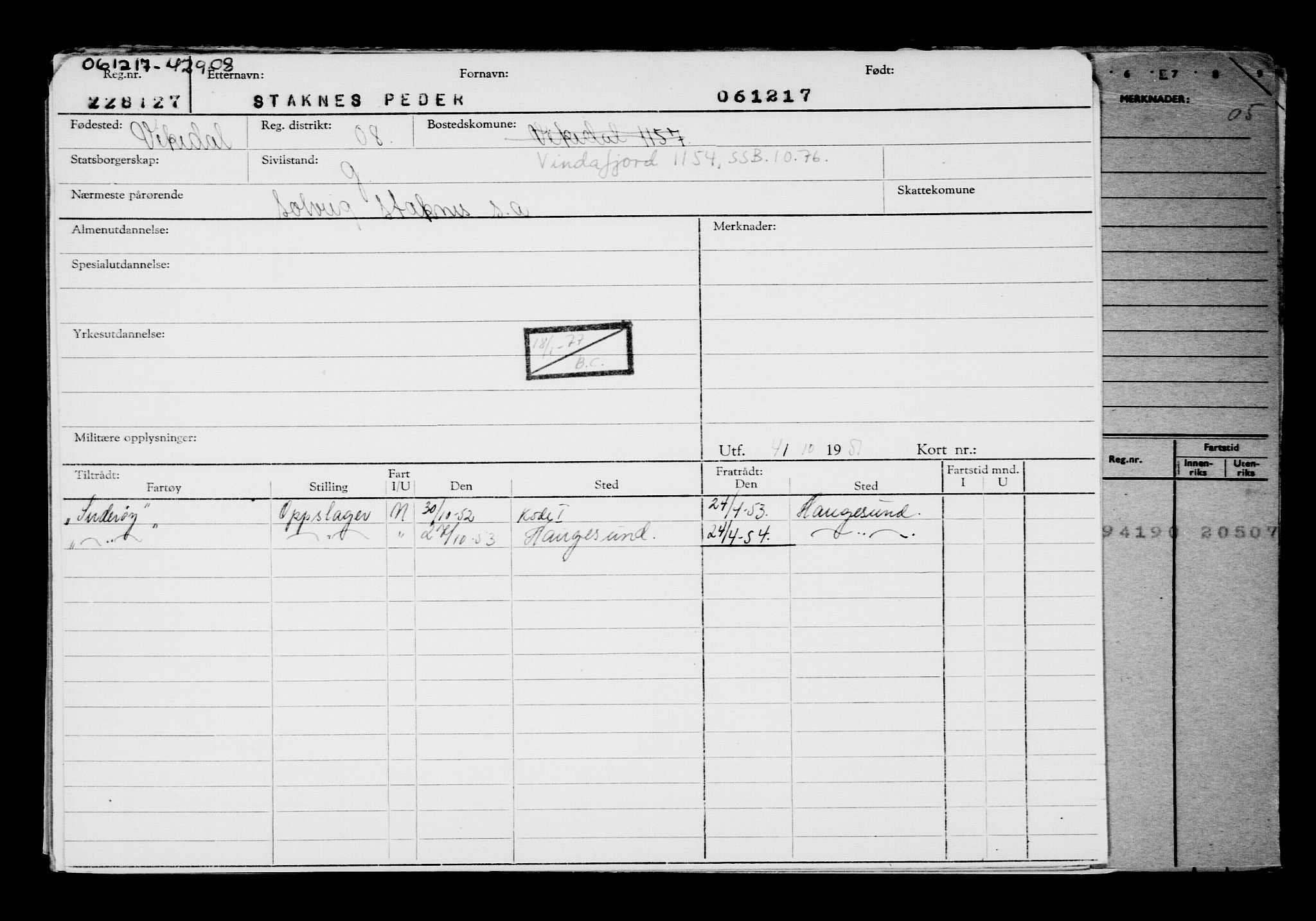 Direktoratet for sjømenn, AV/RA-S-3545/G/Gb/L0153: Hovedkort, 1917, s. 615