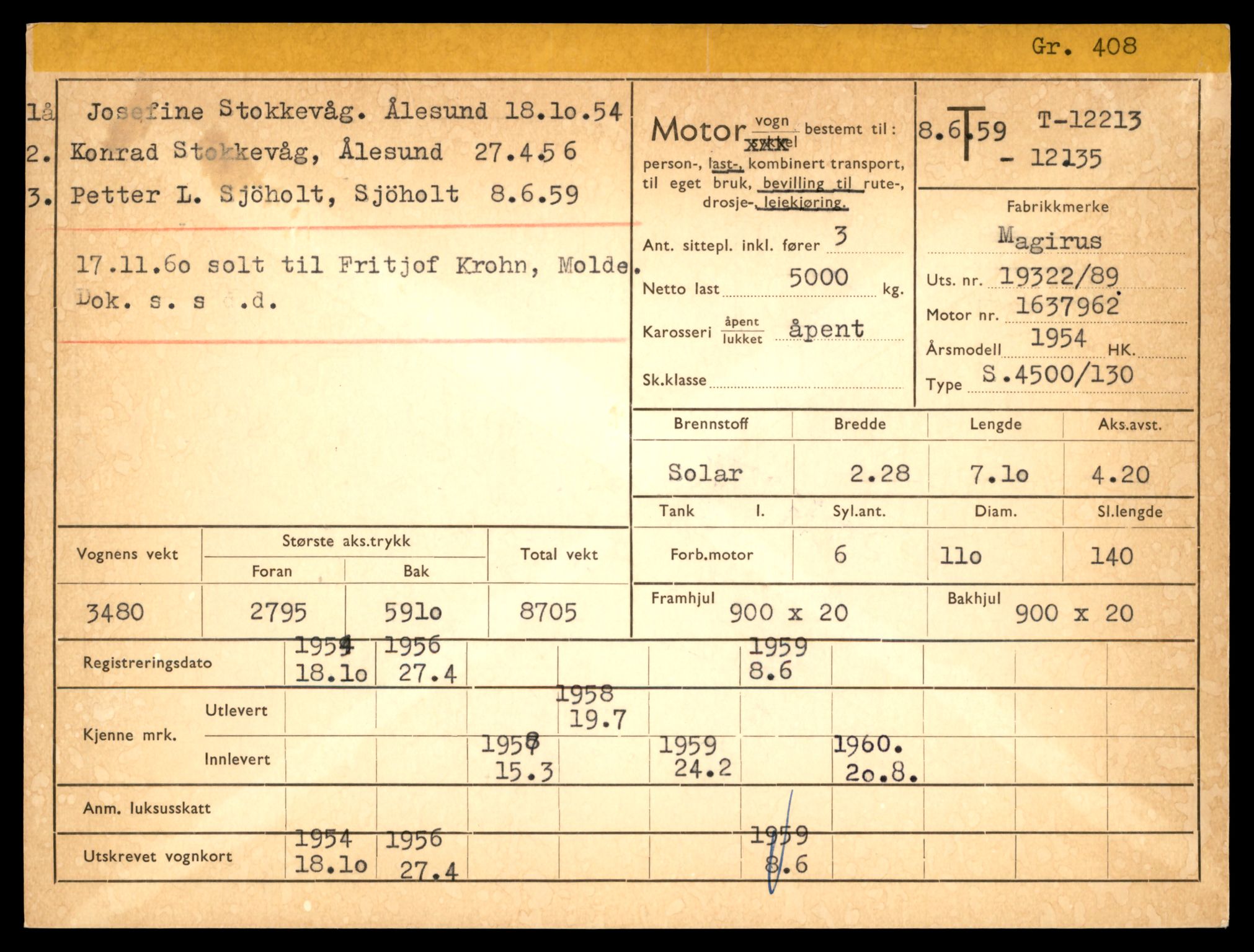 Møre og Romsdal vegkontor - Ålesund trafikkstasjon, AV/SAT-A-4099/F/Fe/L0033: Registreringskort for kjøretøy T 12151 - T 12474, 1927-1998, s. 1611