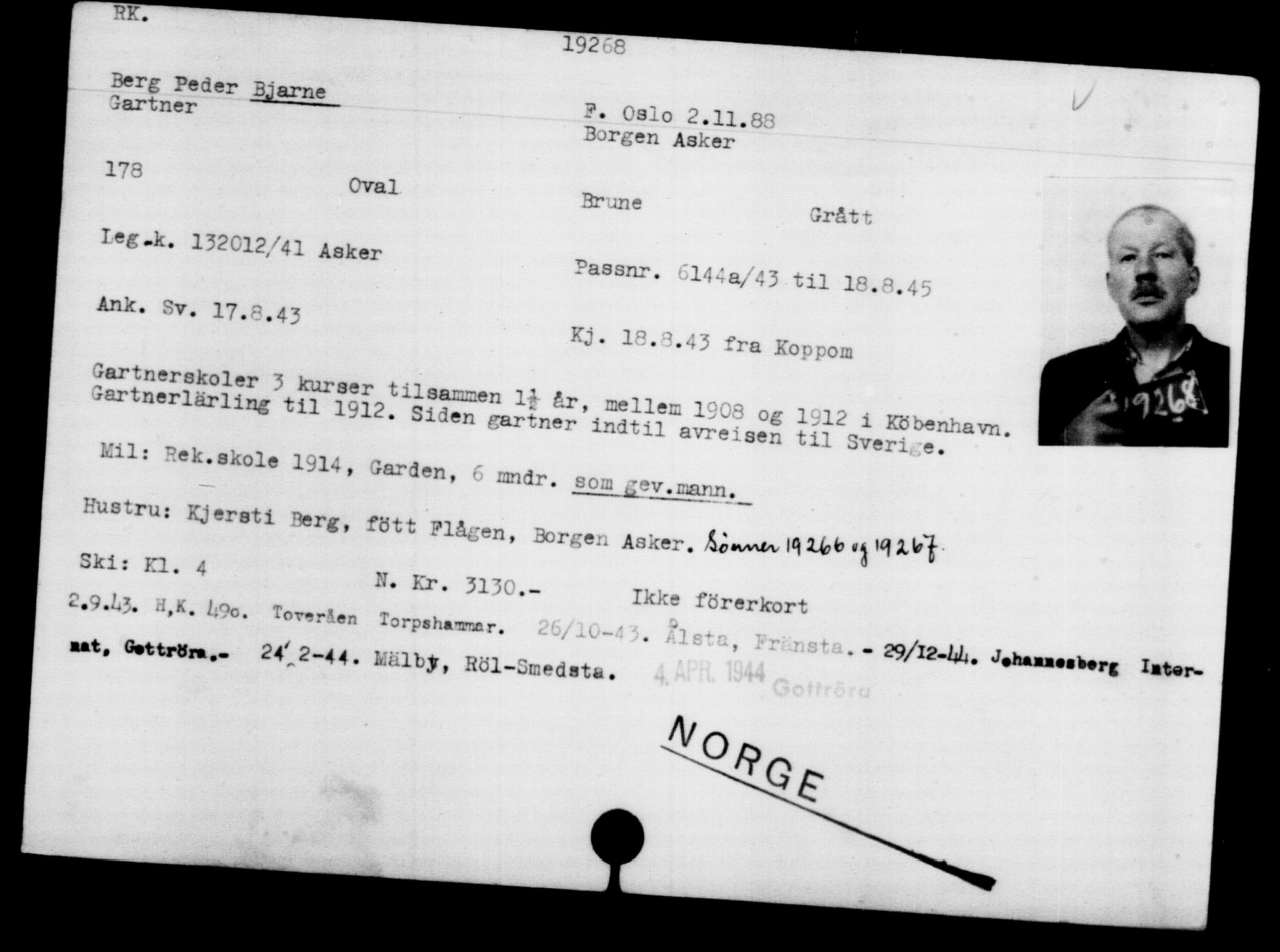 Utenriksstasjonene, Legasjonen i Stockholm, Flyktningkontoret, AV/RA-S-6753/V/Va/L0009: Kjesäterkartoteket, flyktninger med registreringsnr. 18502-22048, 1940-1945, s. 904