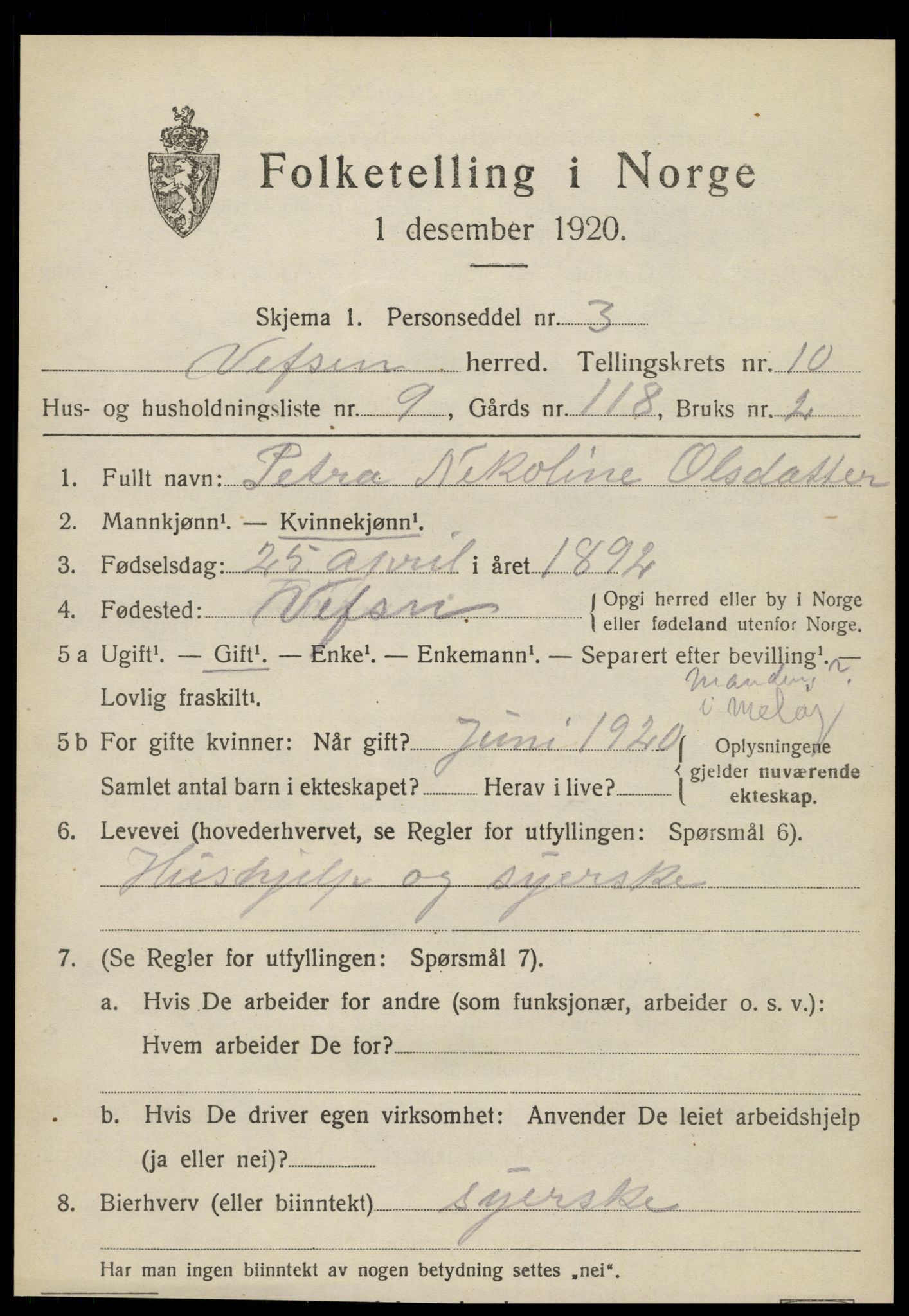 SAT, Folketelling 1920 for 1824 Vefsn herred, 1920, s. 7057