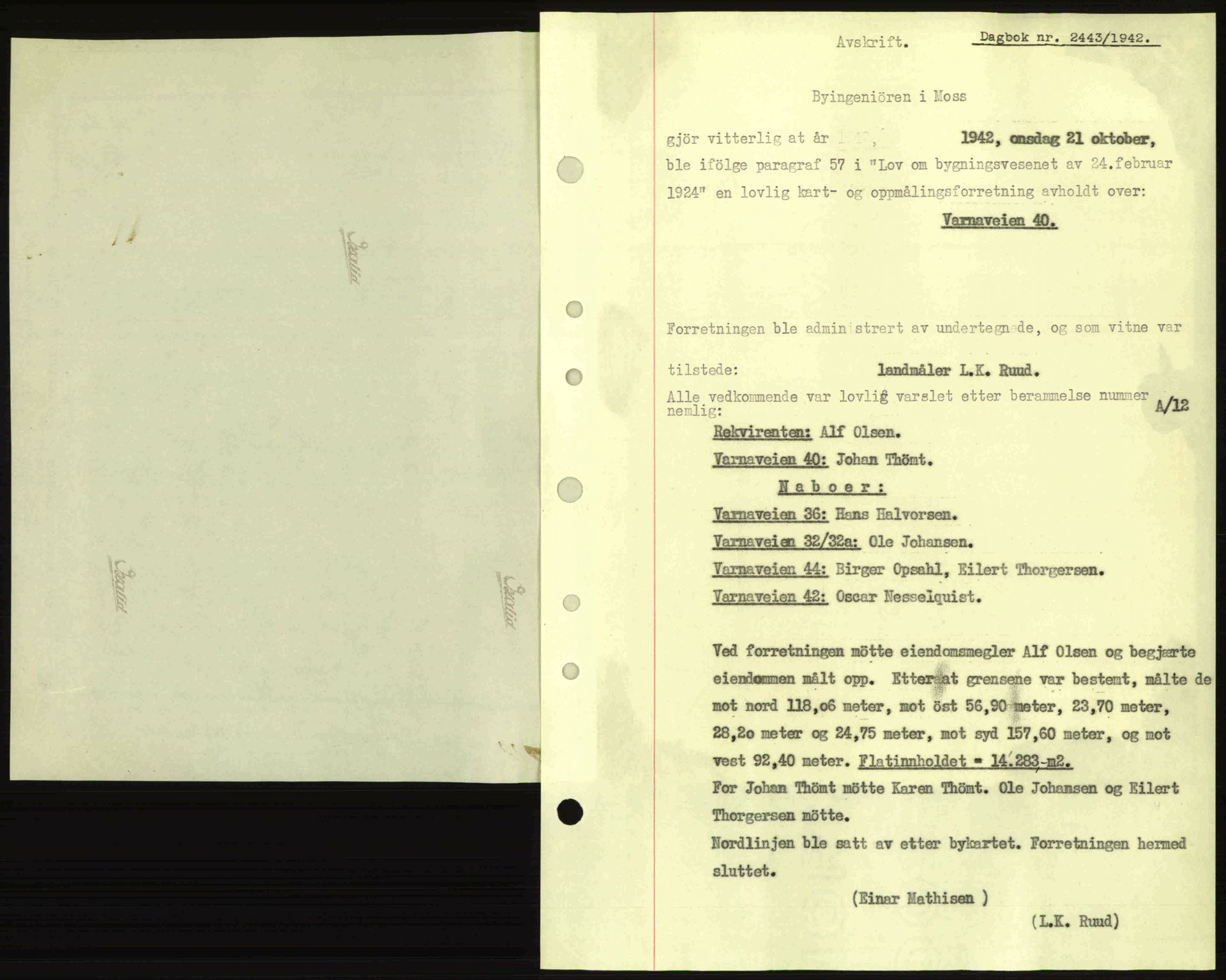 Moss sorenskriveri, SAO/A-10168: Pantebok nr. A10, 1942-1943, Dagboknr: 2443/1942