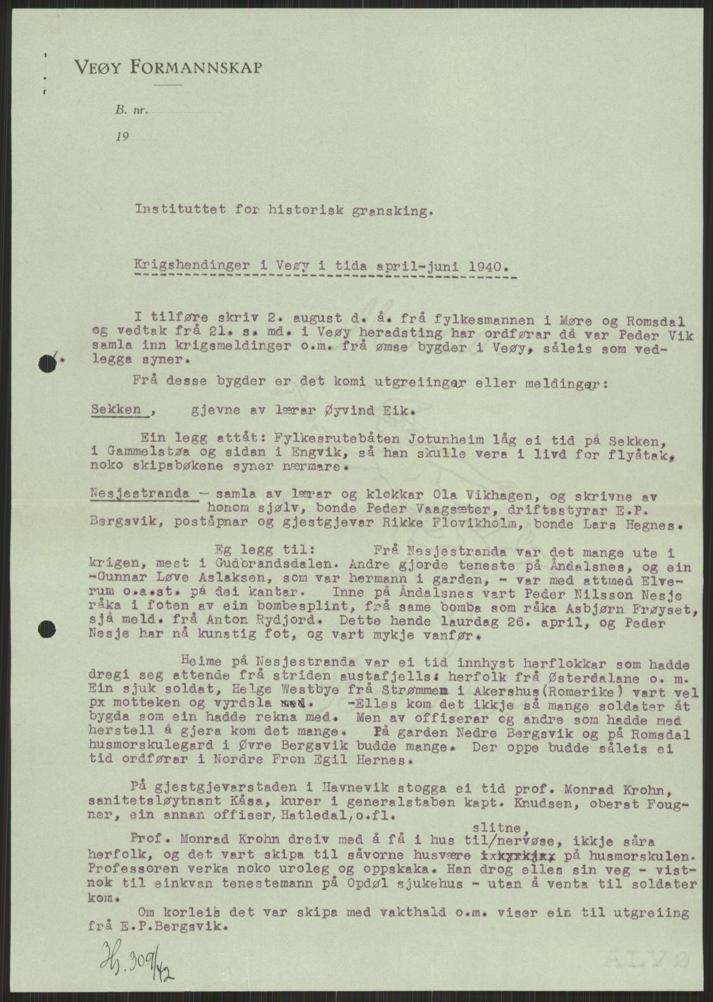 Forsvaret, Forsvarets krigshistoriske avdeling, AV/RA-RAFA-2017/Y/Ya/L0015: II-C-11-31 - Fylkesmenn.  Rapporter om krigsbegivenhetene 1940., 1940, s. 810