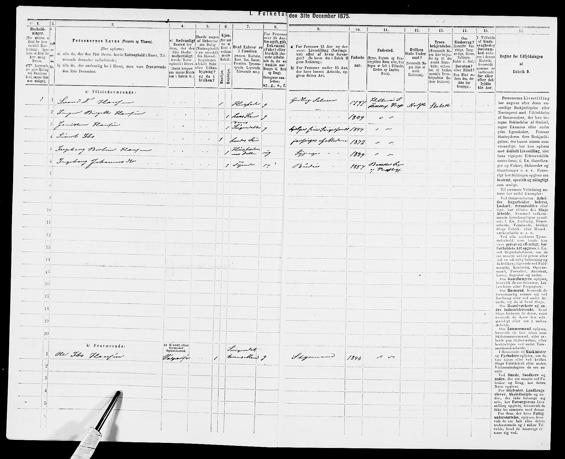 SAK, Folketelling 1875 for 1042L Flekkefjord prestegjeld, Nes sokn og Hidra sokn, 1875, s. 78