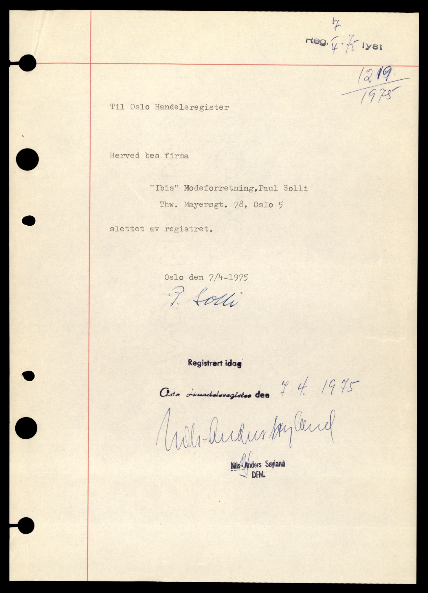 Oslo byfogd, Handelsregisteret, AV/SAT-A-10867/G/Gb/Gbb/L0013: Registreringsmeldinger, I-Norp, 1975, s. 3