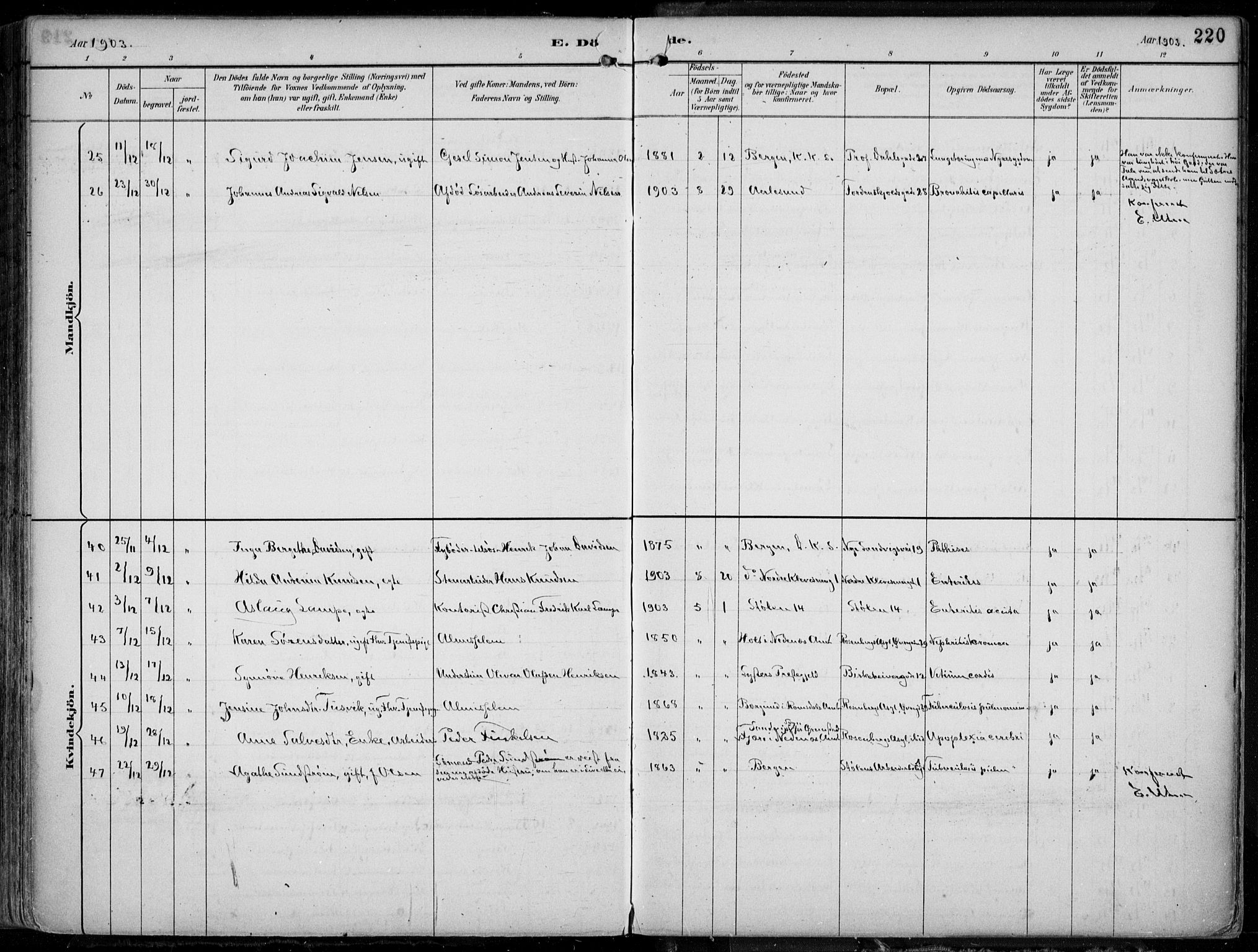 Mariakirken Sokneprestembete, SAB/A-76901/H/Hab/L0005: Klokkerbok nr. A 5, 1893-1913, s. 220