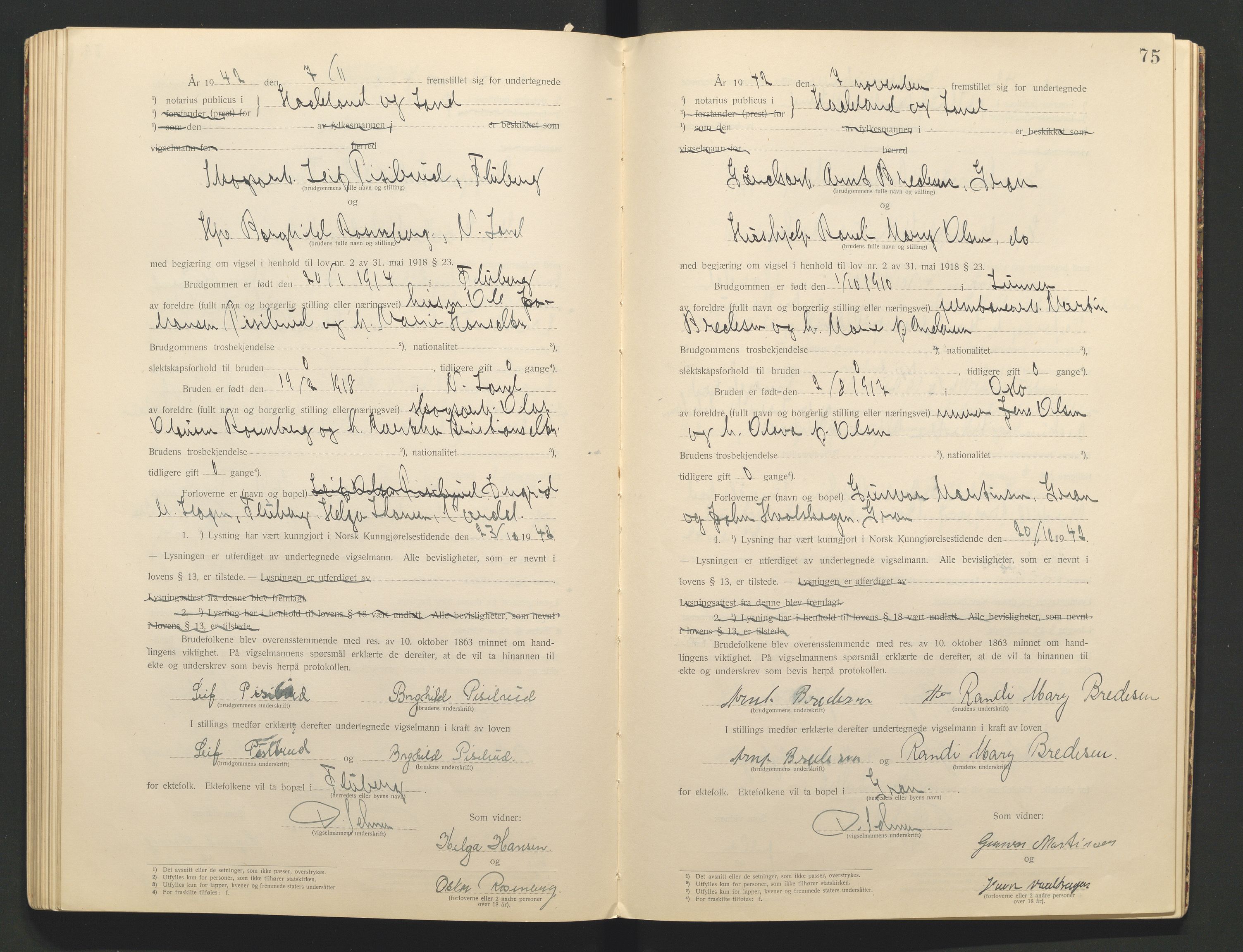 Hadeland og Land tingrett, AV/SAH-TING-010/L/Lb/L0001: Vigselbok, 1920-1943, s. 75