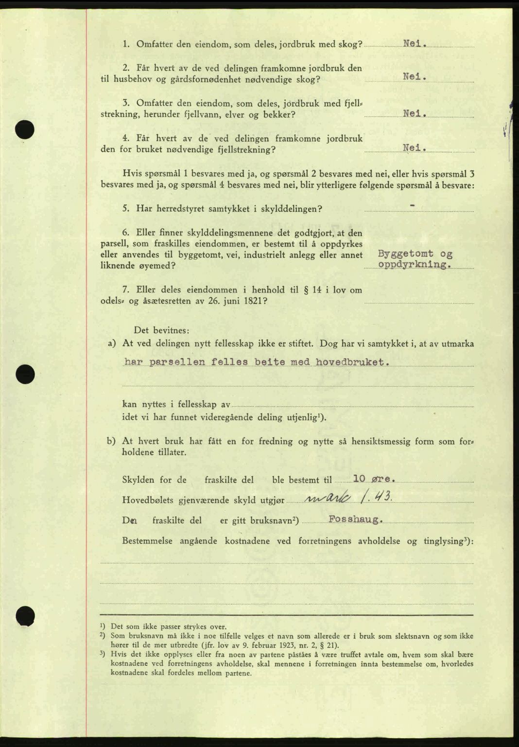 Hitra sorenskriveri, AV/SAT-A-0018/2/2C/2Ca: Pantebok nr. A2, 1943-1945, Dagboknr: 485/1943