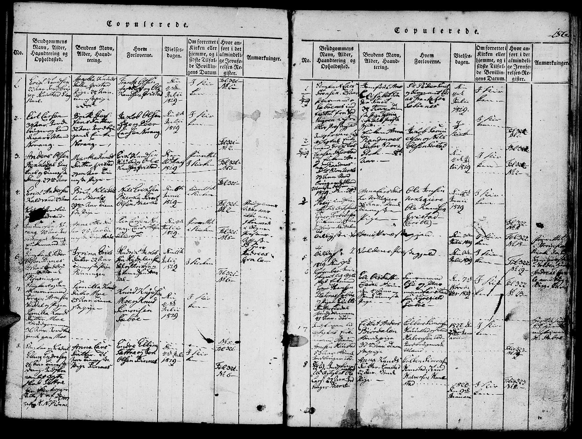 Ministerialprotokoller, klokkerbøker og fødselsregistre - Møre og Romsdal, SAT/A-1454/515/L0207: Ministerialbok nr. 515A03, 1819-1829, s. 186