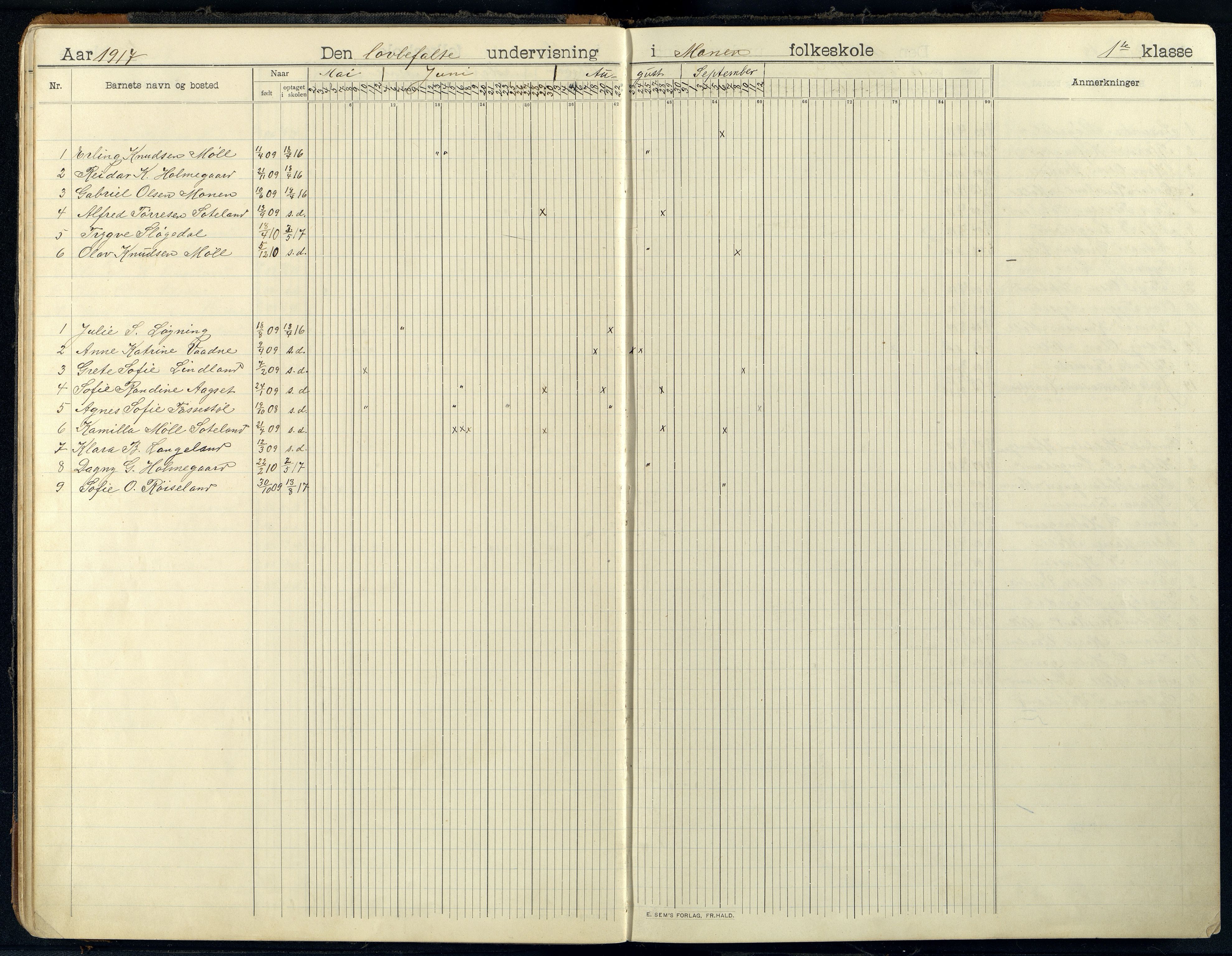 Holum kommune - Monen Skole, IKAV/1002HO551/I/L0002: Dagbok, 1908-1951, s. 29b-30a