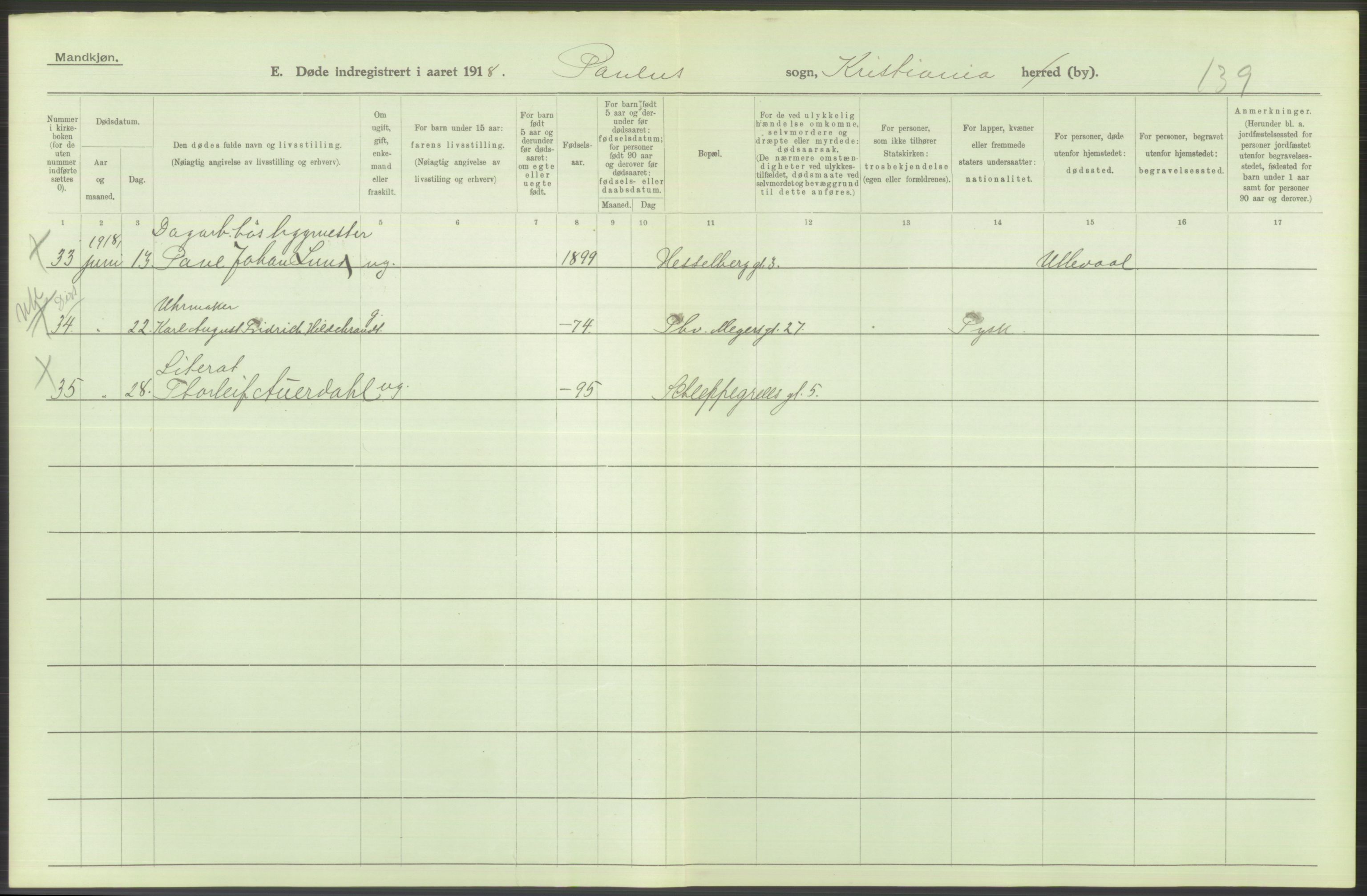 Statistisk sentralbyrå, Sosiodemografiske emner, Befolkning, RA/S-2228/D/Df/Dfb/Dfbh/L0010: Kristiania: Døde, 1918, s. 636